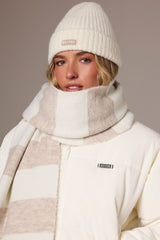 Ribbed Knit Beanie Hat in Ivory