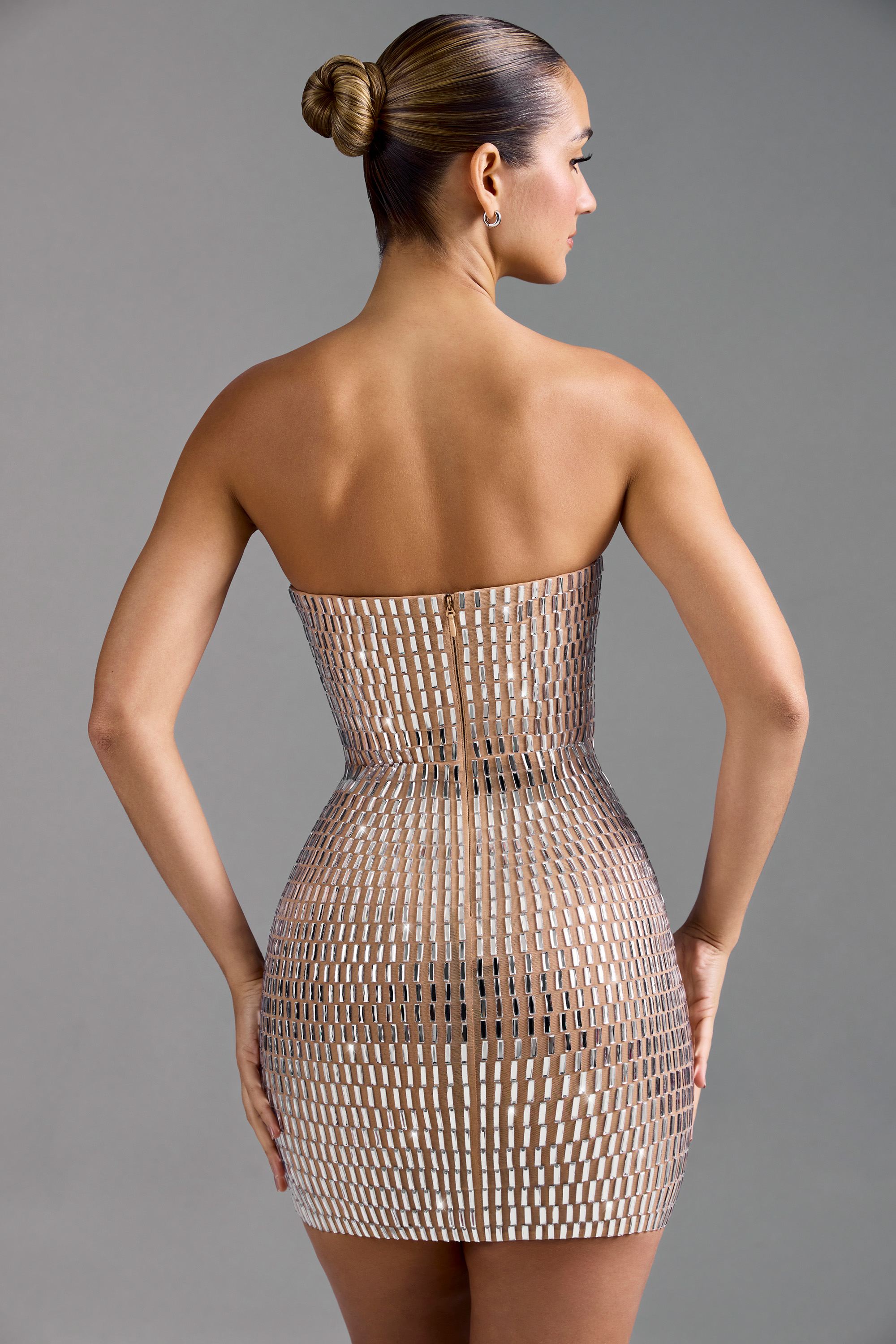 Embellished Bandeau Mini Dress in Honey