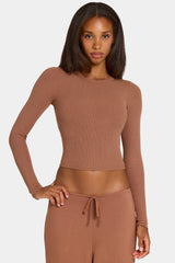 ButterCloud™ Long-Sleeve Crop Top in Cocoa