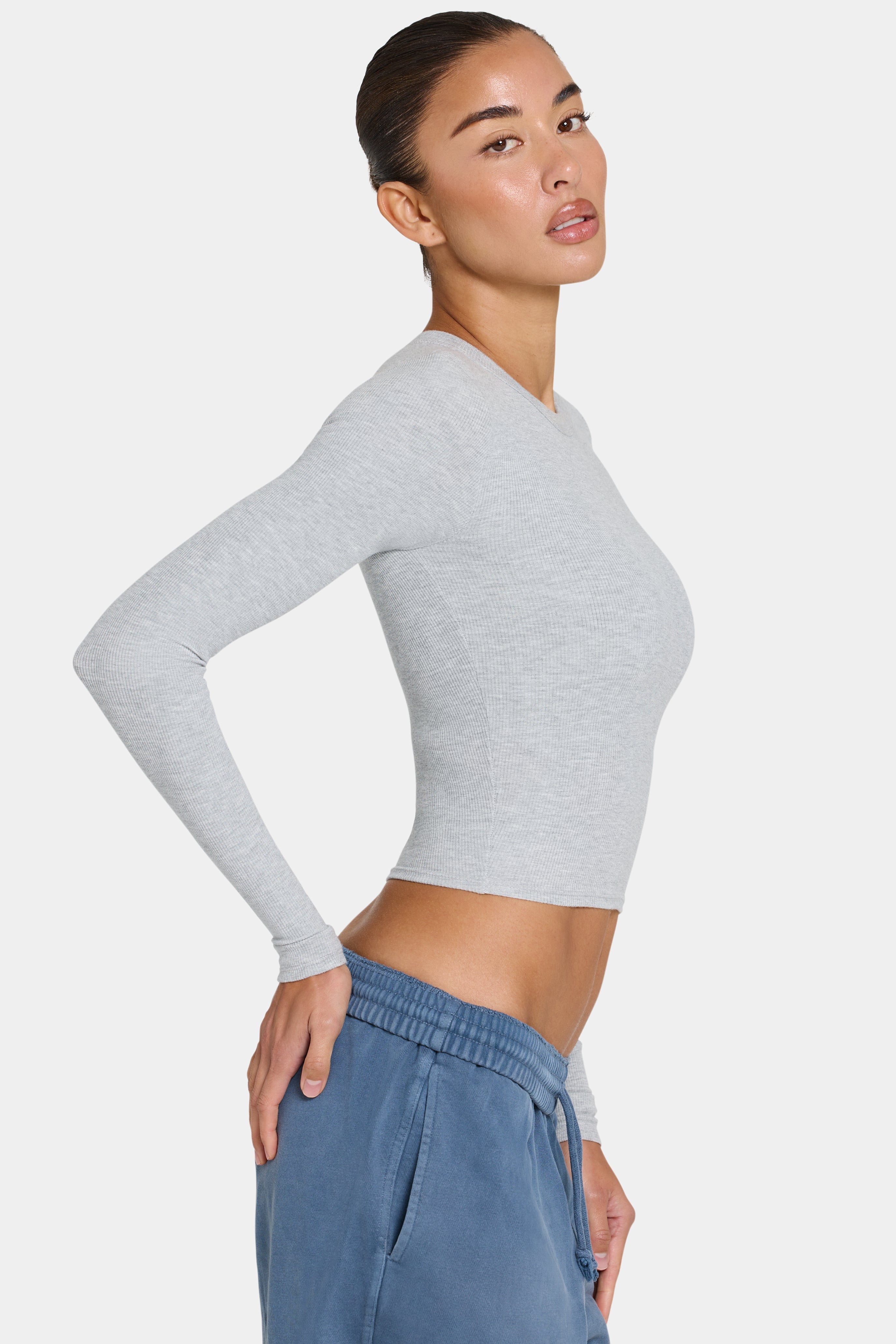 ButterCloud™ Long-Sleeve Crop Top in Grey Marl