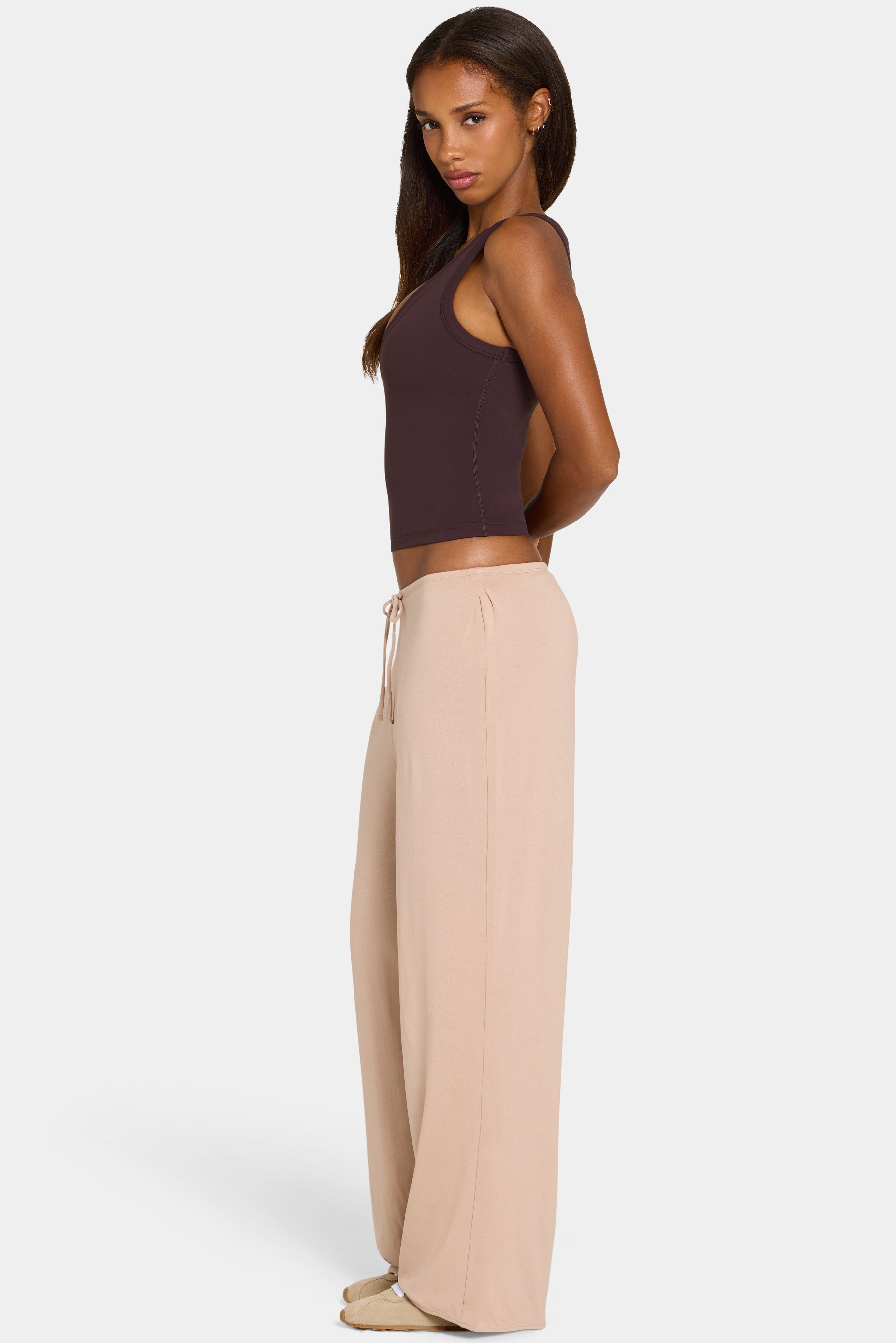 ButterCloud™ Tie-Waist Wide-Leg Trousers in Oatmeal