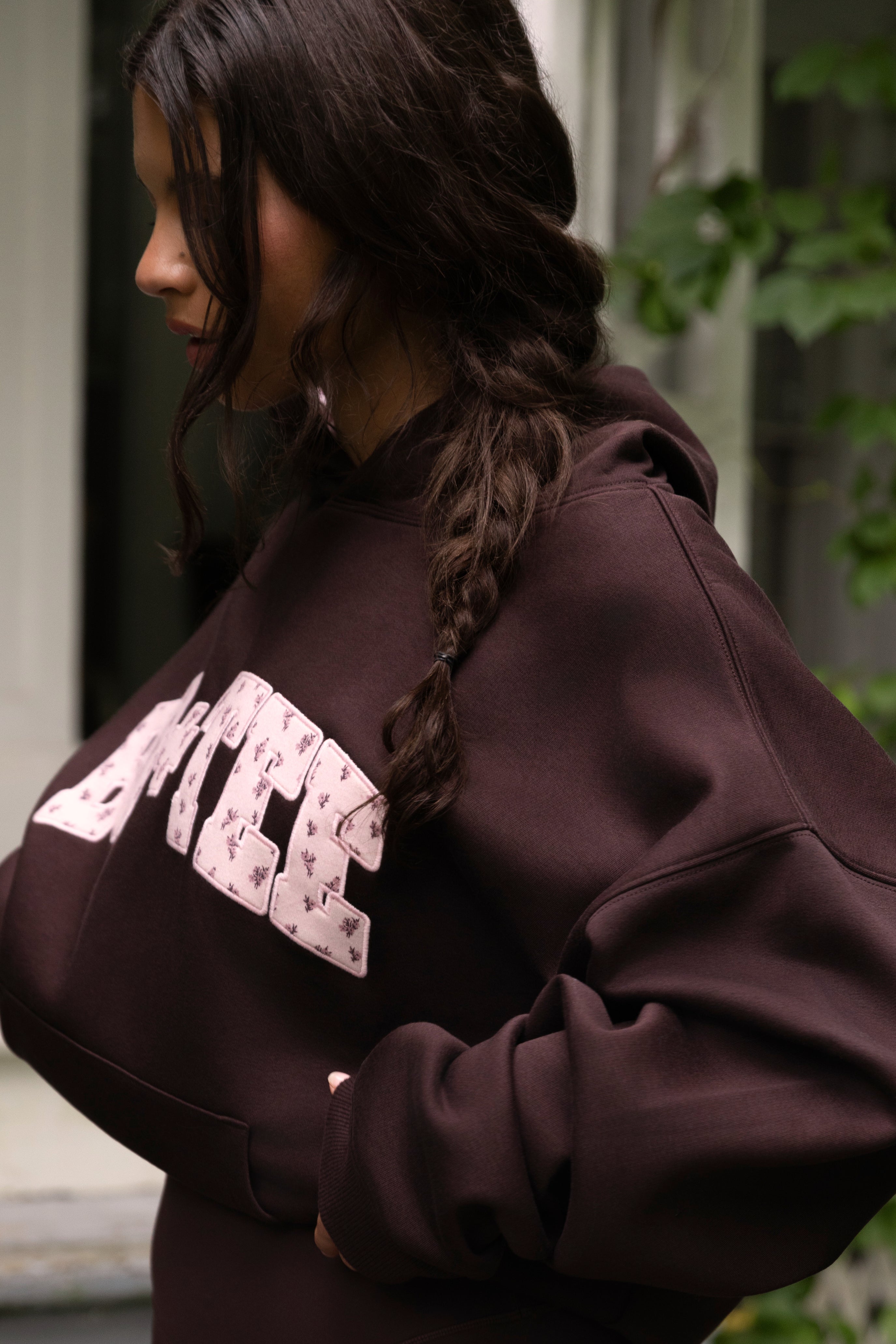 Oversized Applique Hoodie in Espresso