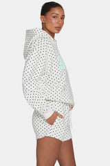 Oversized Applique Hoodie  in Monochrome Polka Dot