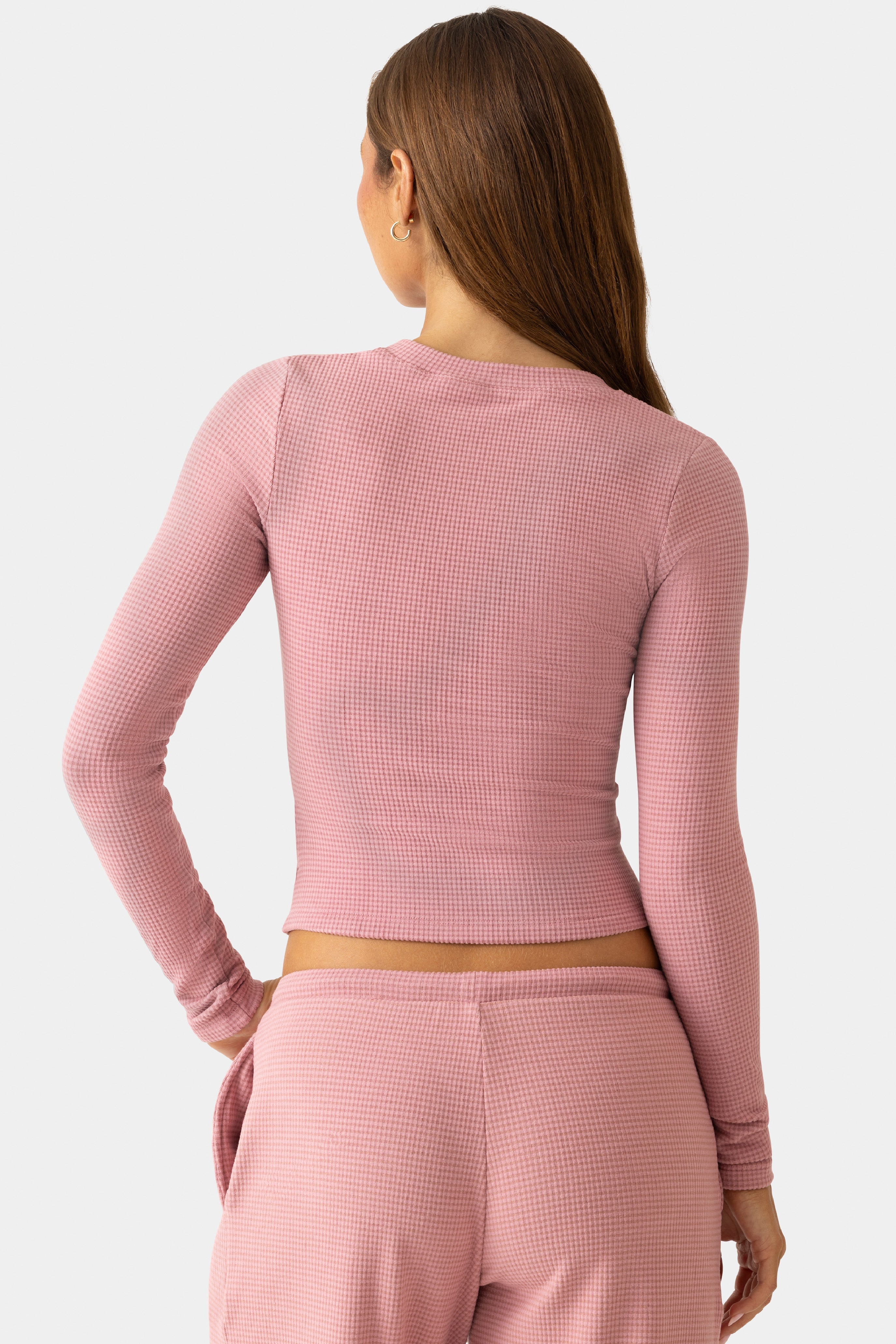 Ribbed Jersey Crewneck Cardigan  in Mauve