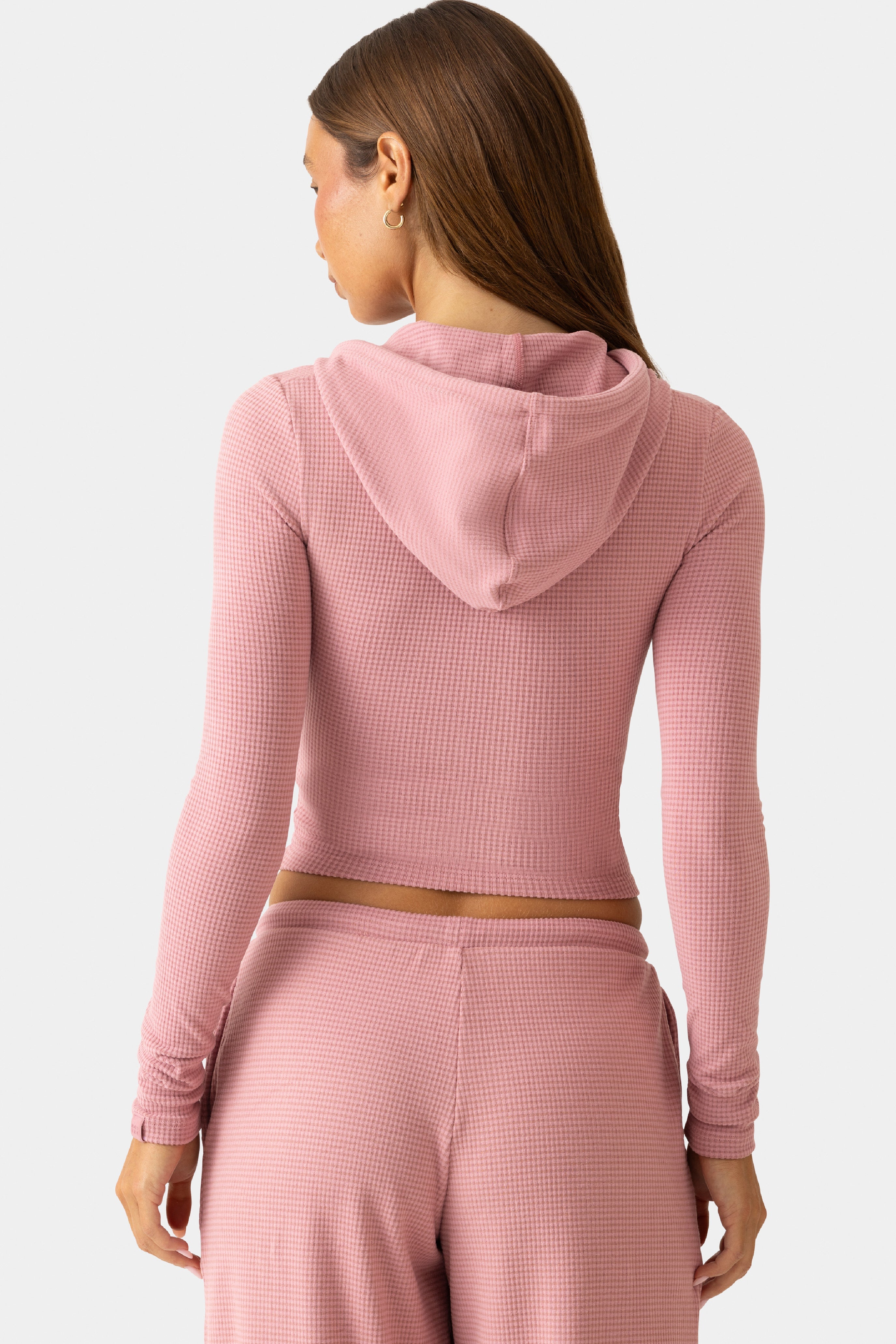 Ribbed Jersey Cropped Hoodie in Mauve