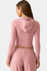 Ribbed Jersey Cropped Hoodie in Mauve