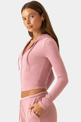 Ribbed Jersey Cropped Hoodie in Mauve
