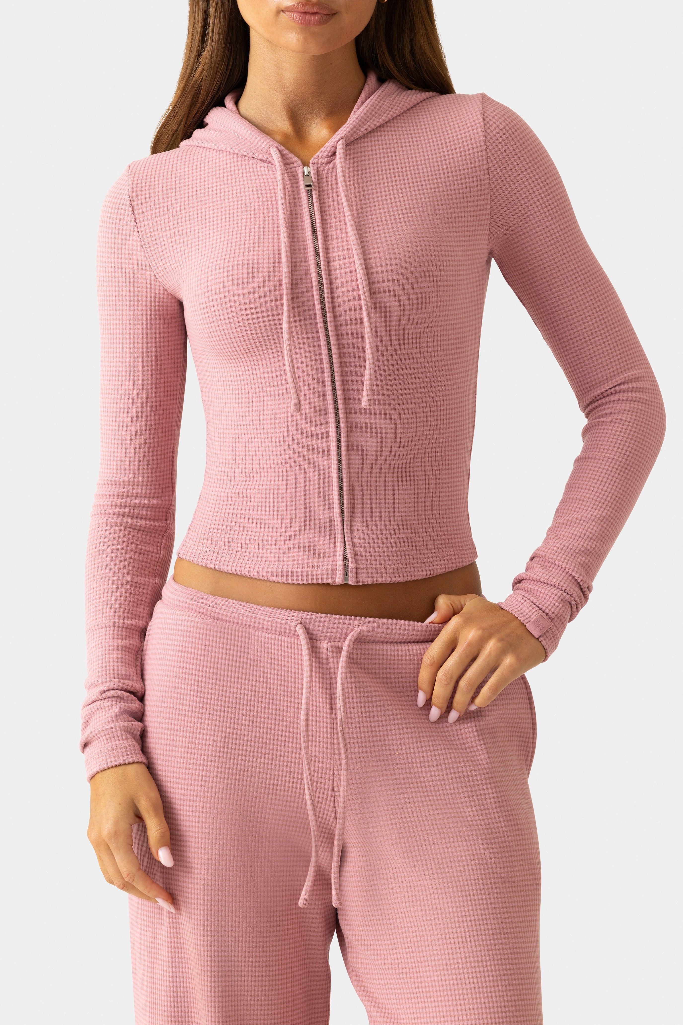 Ribbed Jersey Cropped Hoodie in Mauve
