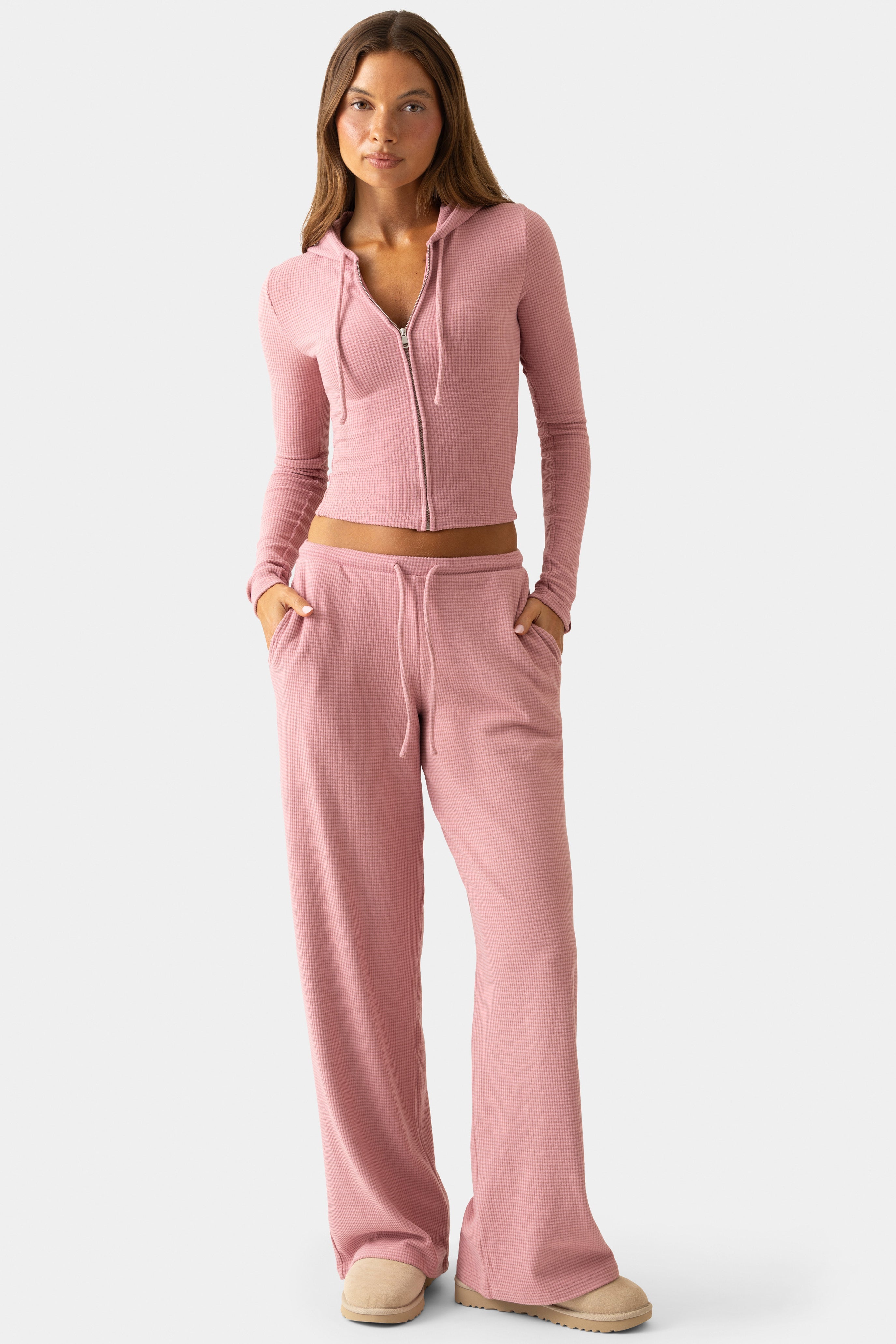 Ribbed Jersey Low-Rise Trousers in Mauve