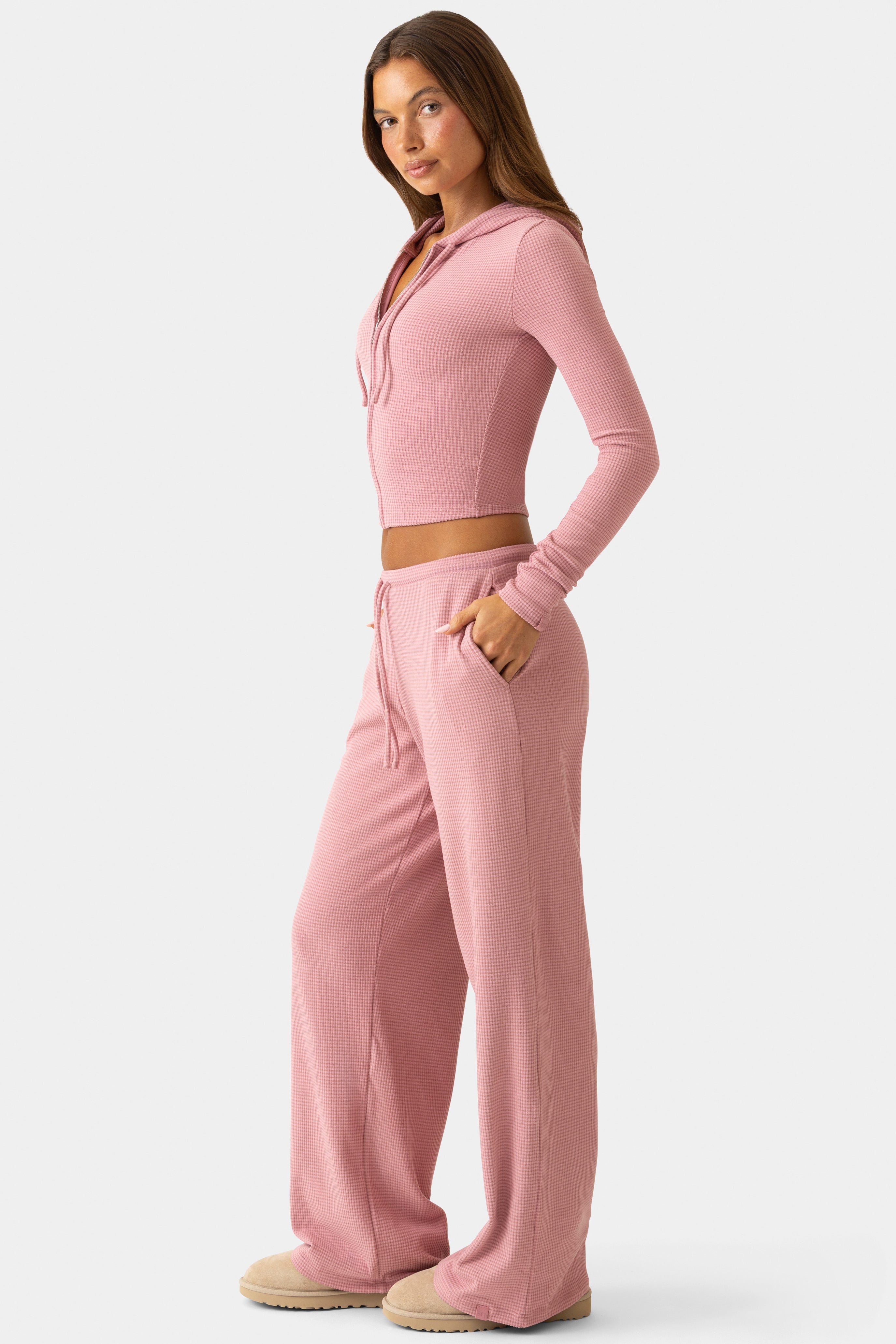 Ribbed Jersey Low-Rise Trousers in Mauve