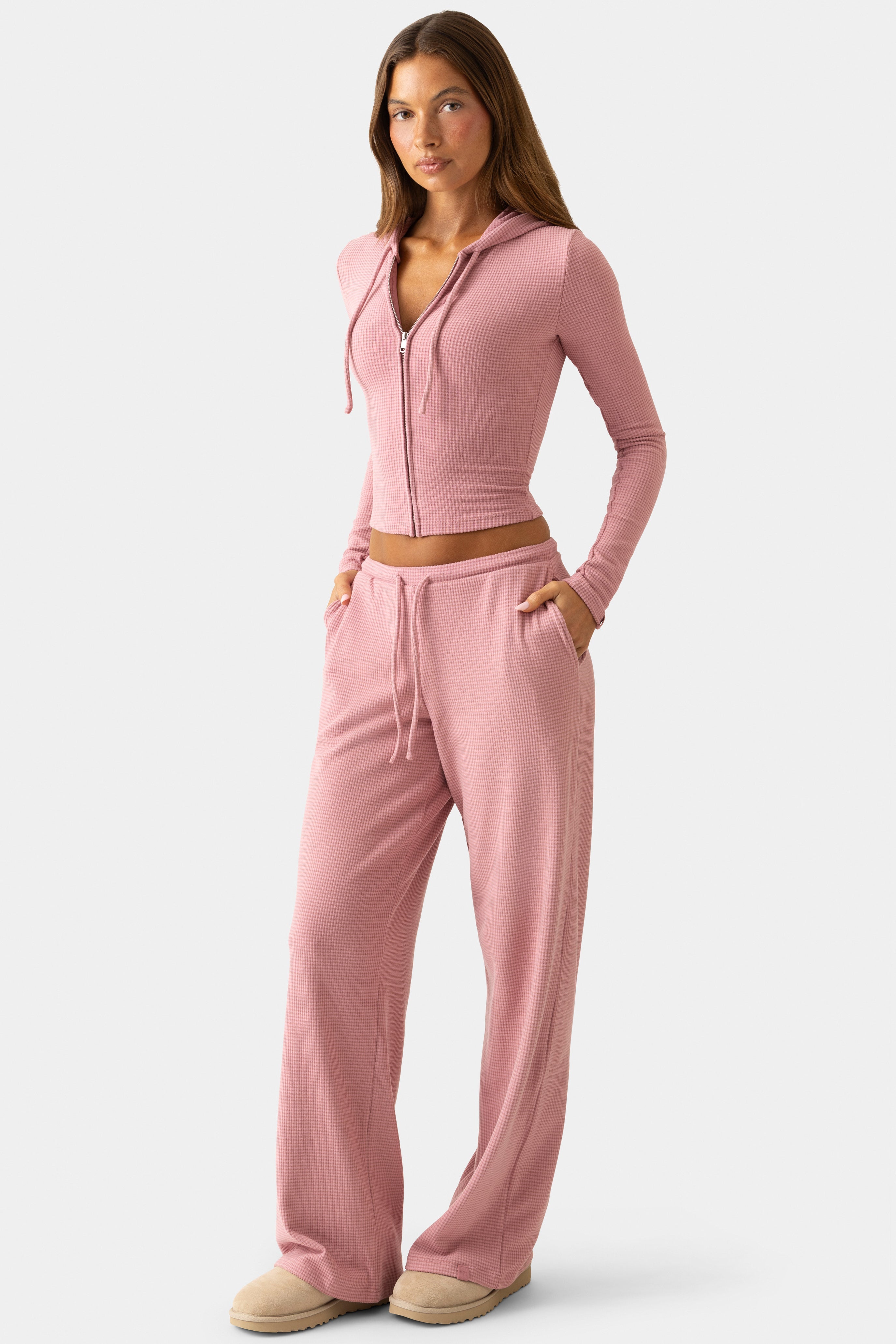 Ribbed Jersey Low-Rise Trousers in Mauve