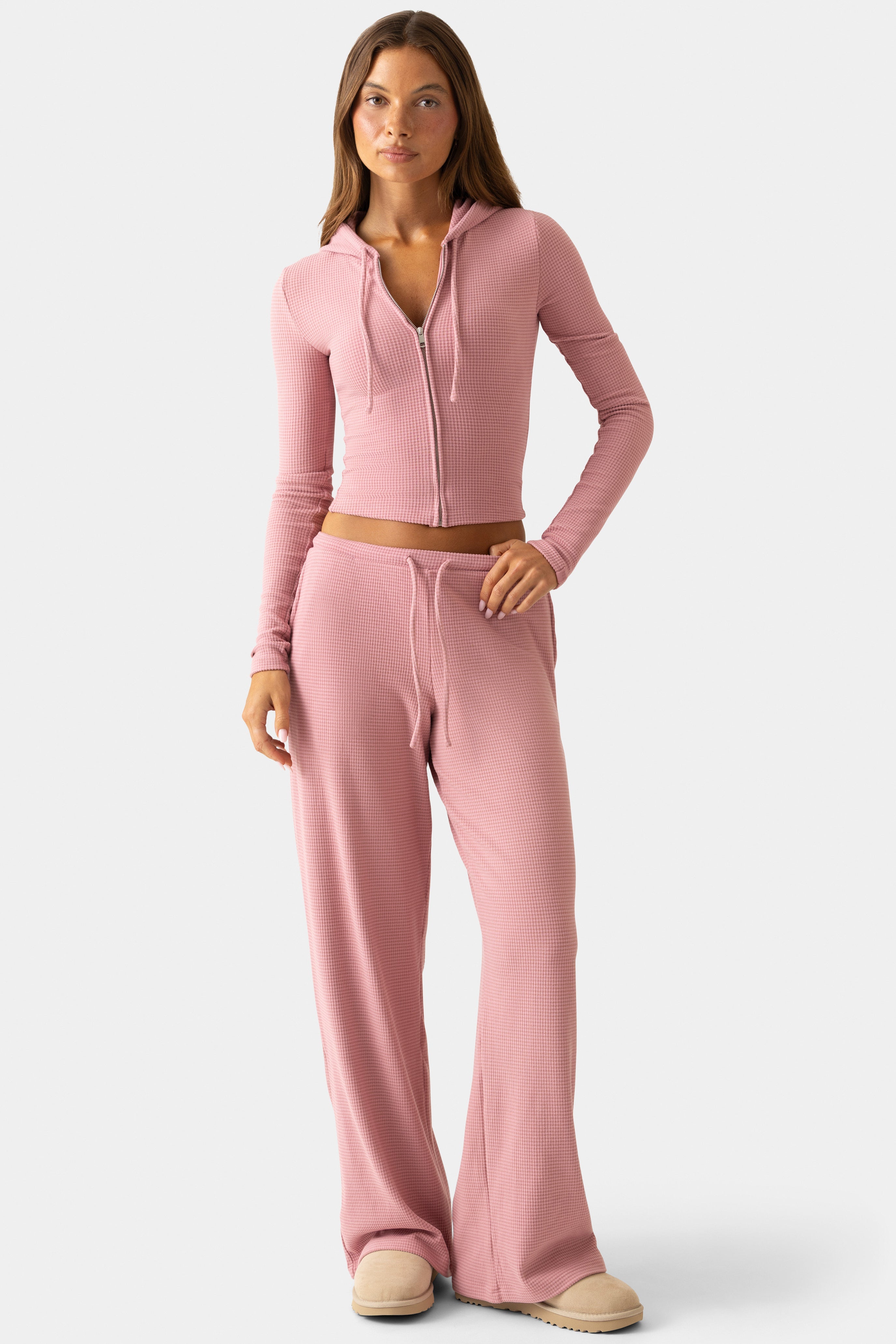 Ribbed Jersey Low-Rise Trousers in Mauve