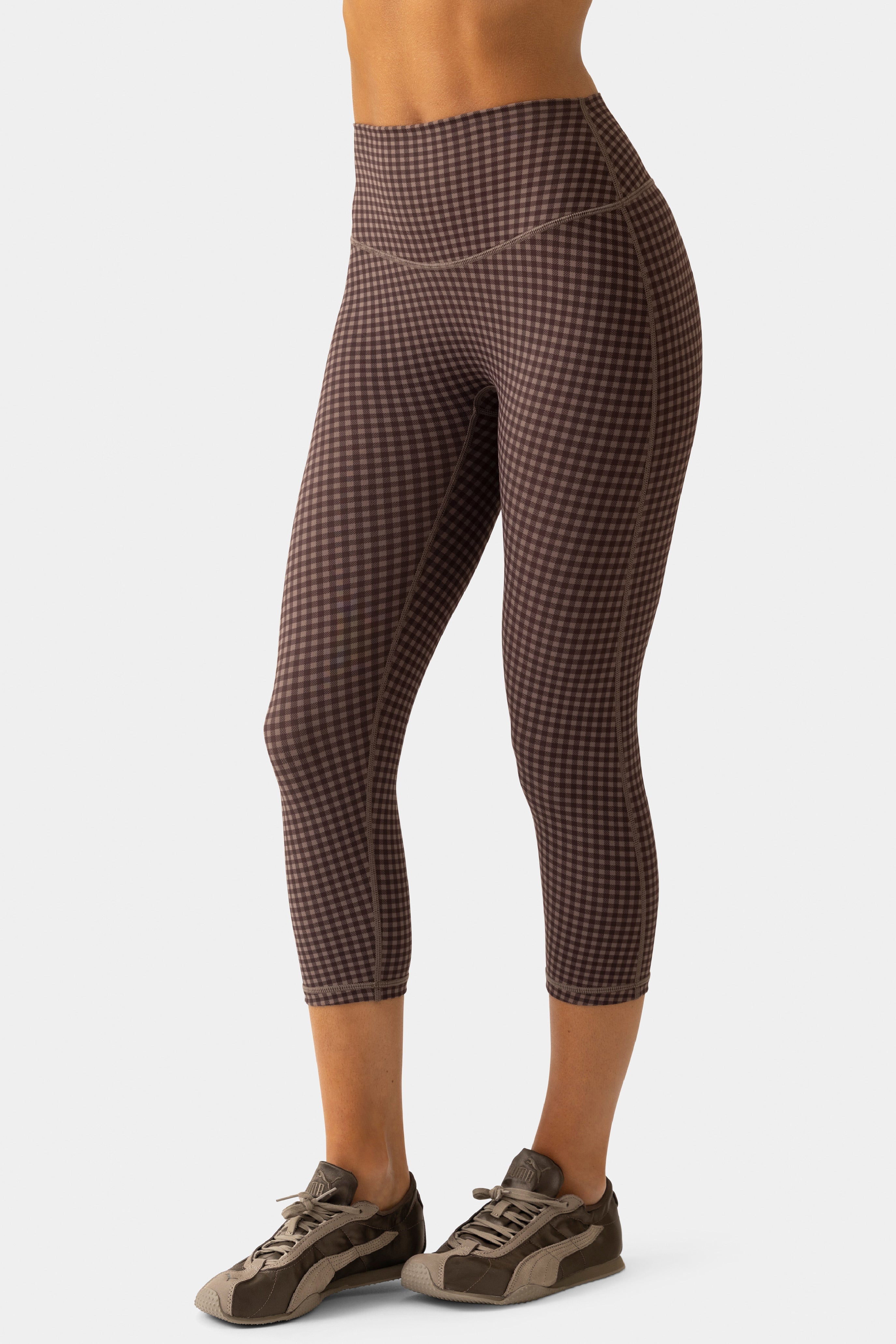 Soft Active Capri Leggings in Espresso Gingham