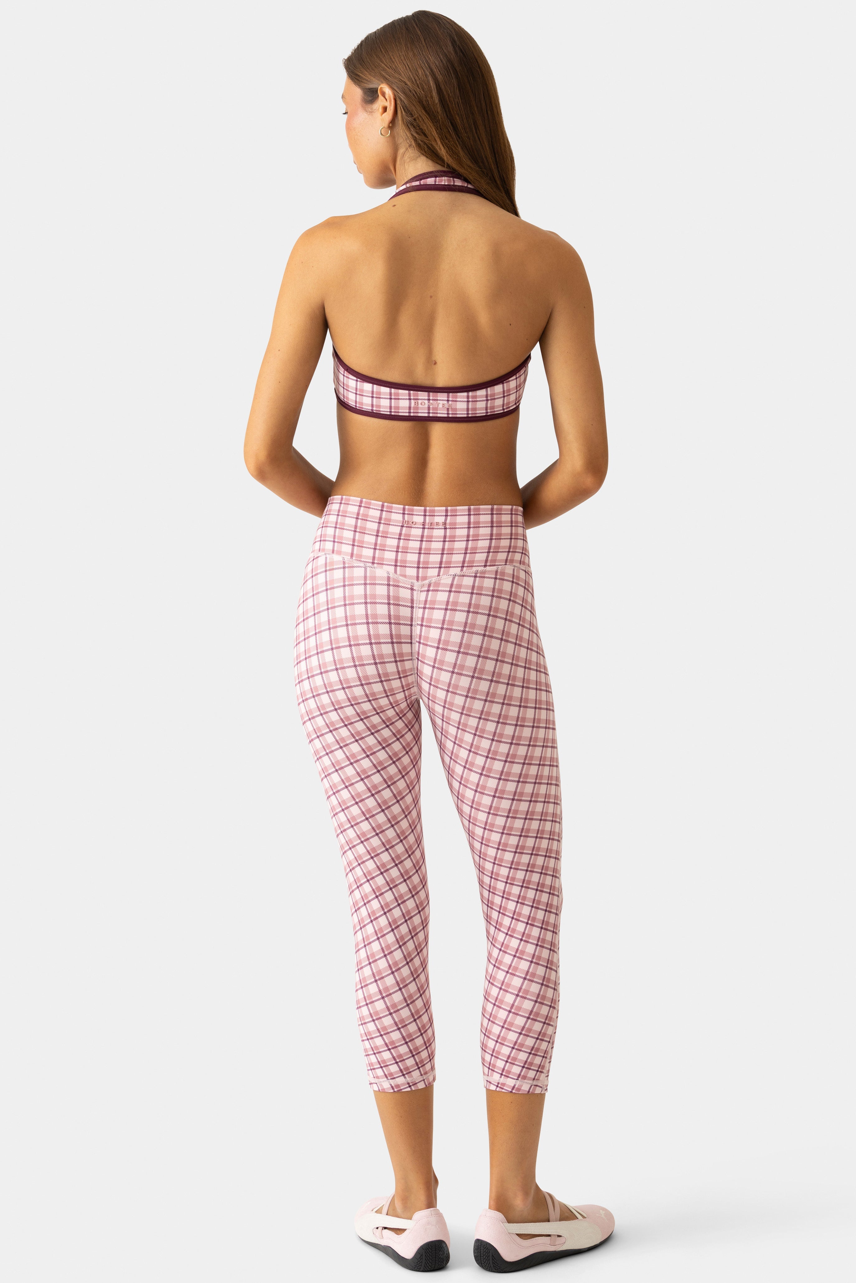 Soft Active Capri Leggings in Mauve Plaid