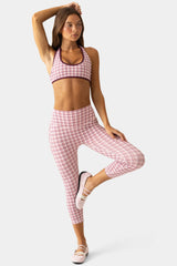 Soft Active Capri Leggings in Mauve Plaid