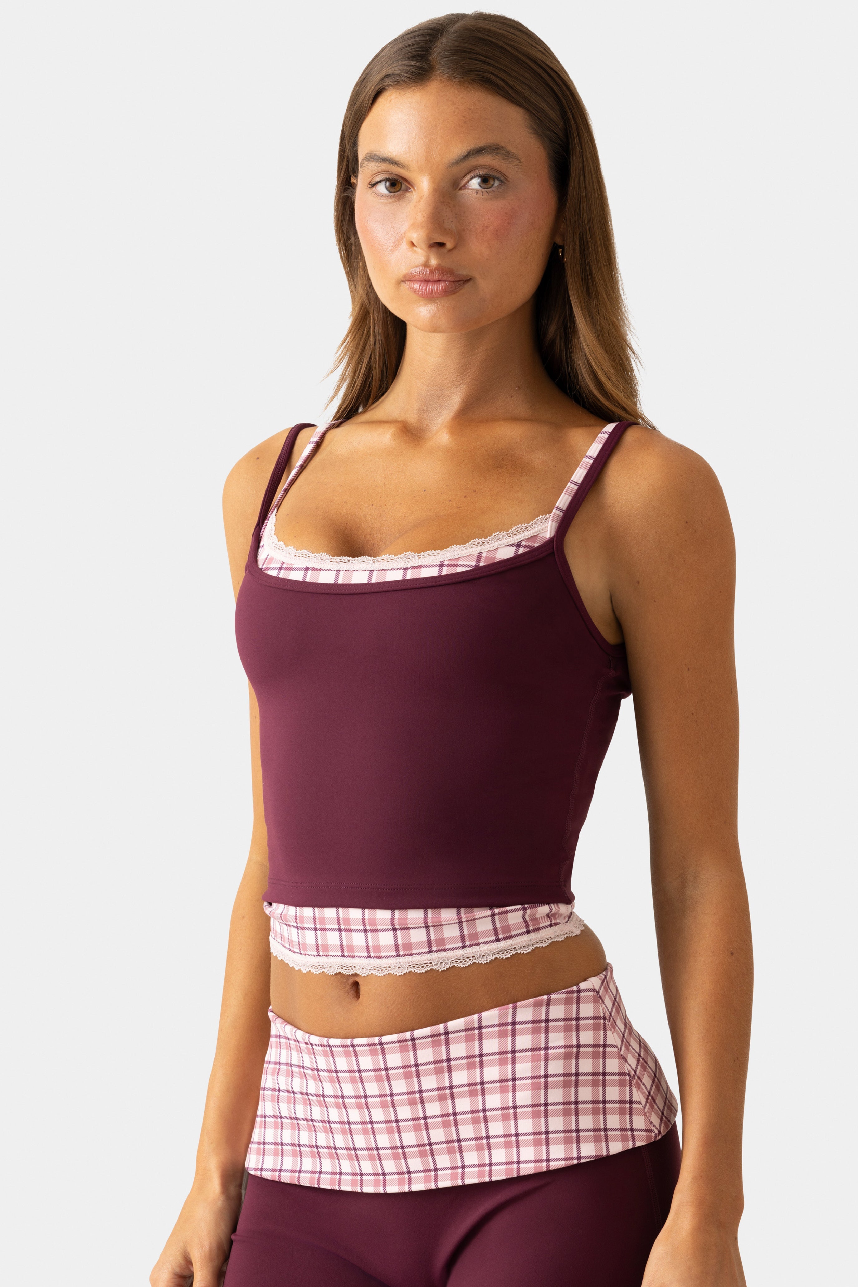 Soft Active Double-Layer Tank Top in Burgundy