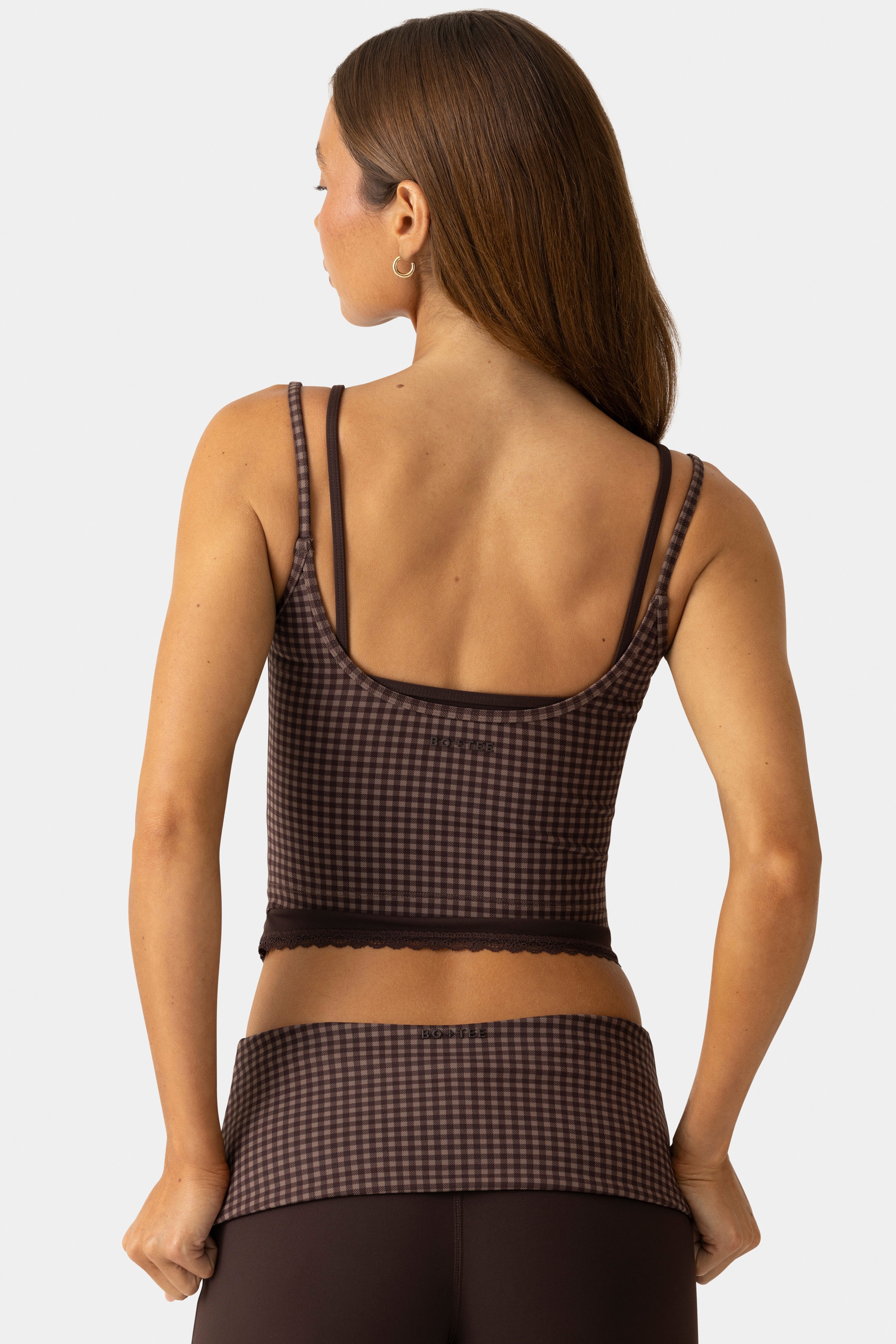 Soft Active Double-Layer Tank Top in Espresso Gingham