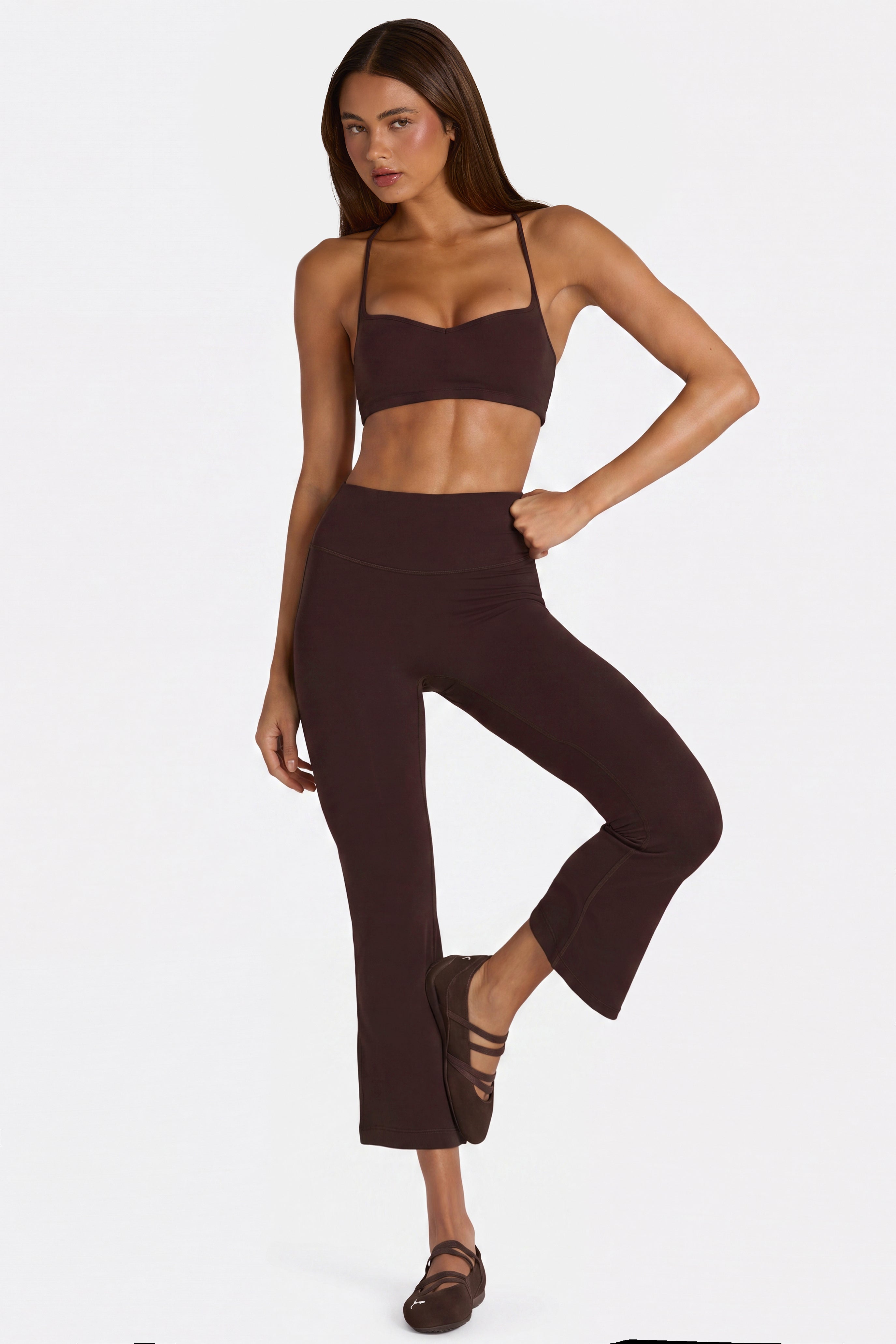 Soft Active Flared Capri Leggings in Espresso