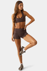 Soft Active Mini Shorts in Espresso Gingham