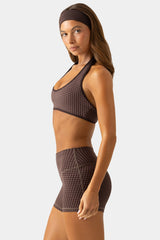 Soft Active Mini Shorts in Espresso Gingham