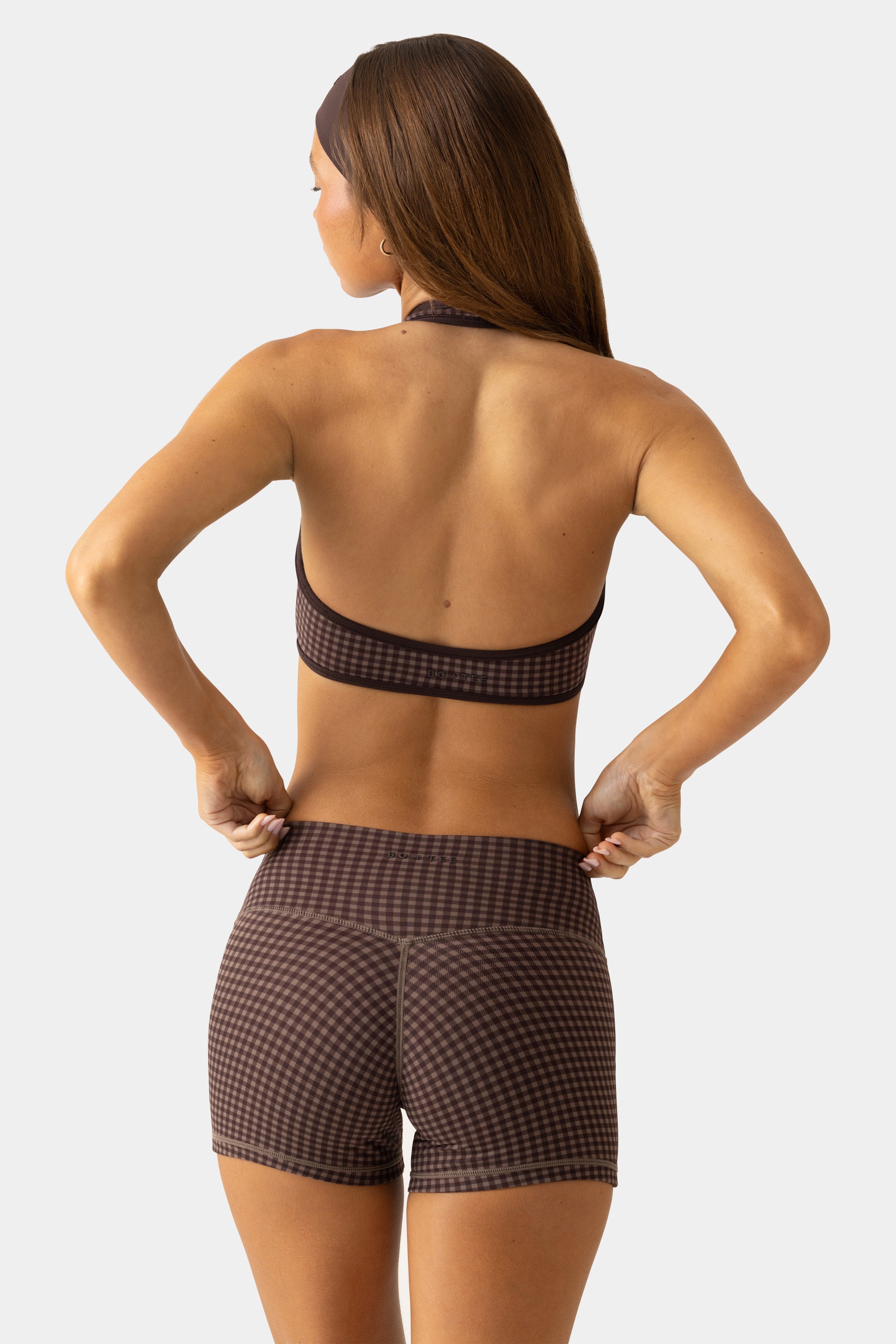 Soft Active Mini Shorts in Espresso Gingham