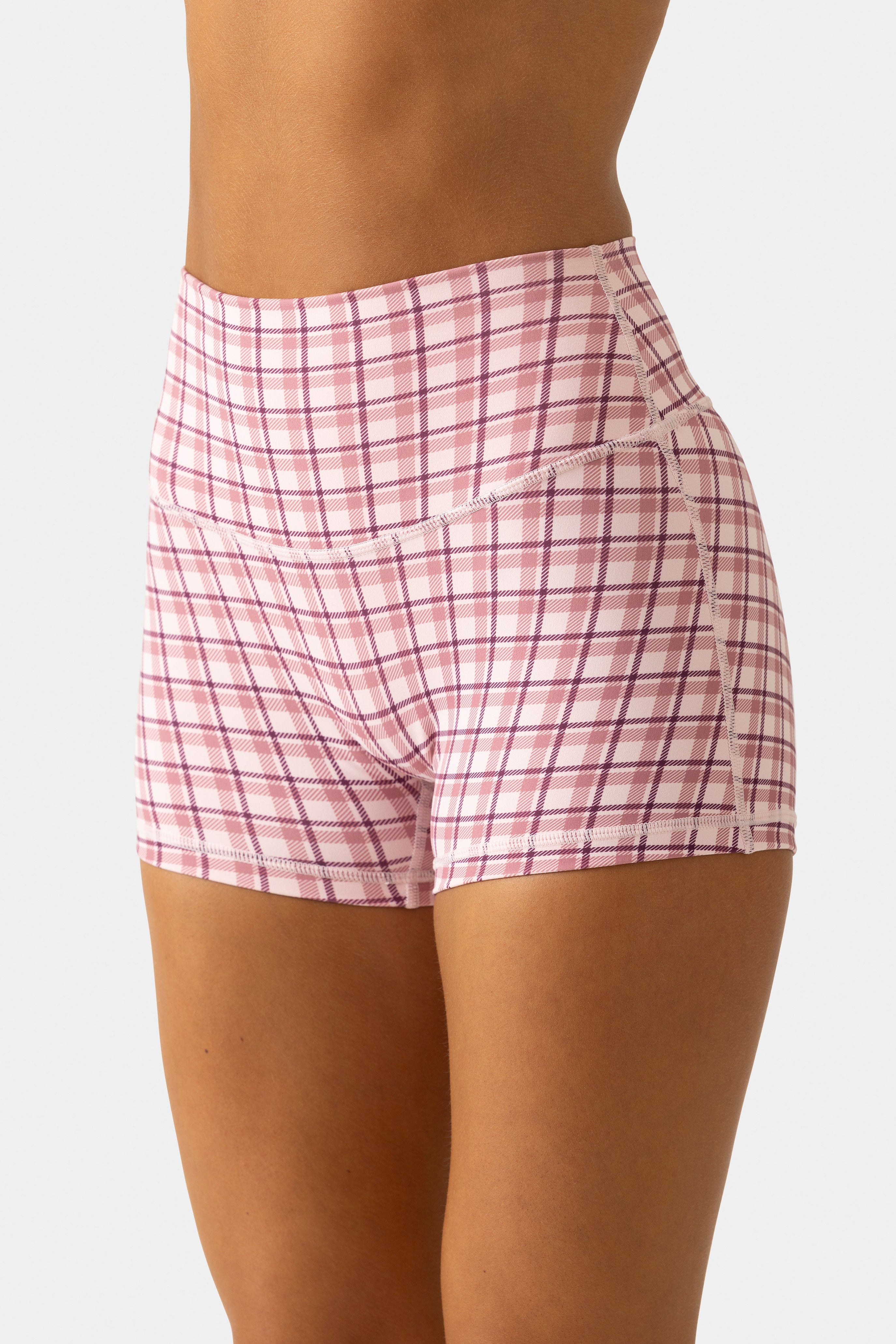 Soft Active Mini Shorts in Mauve Plaid