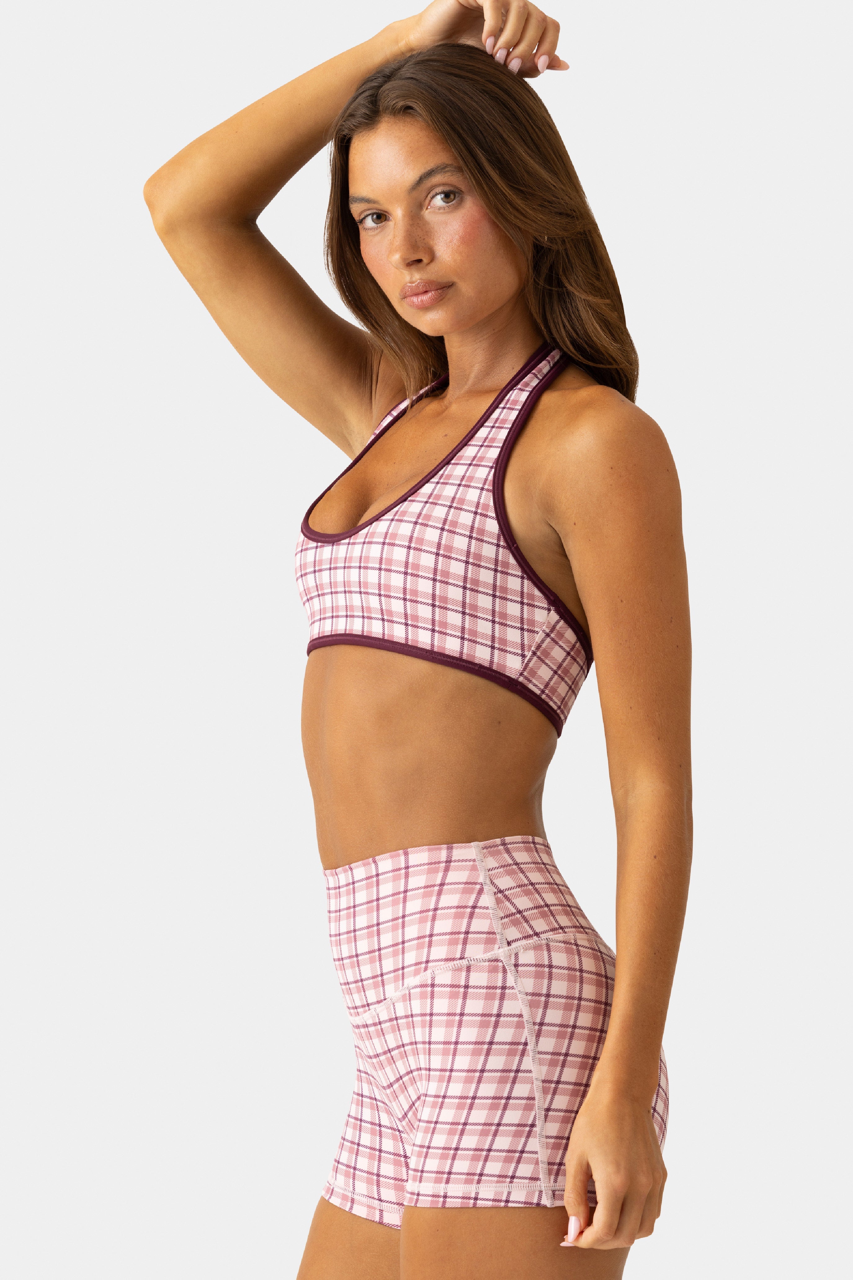Soft Active Mini Shorts in Mauve Plaid