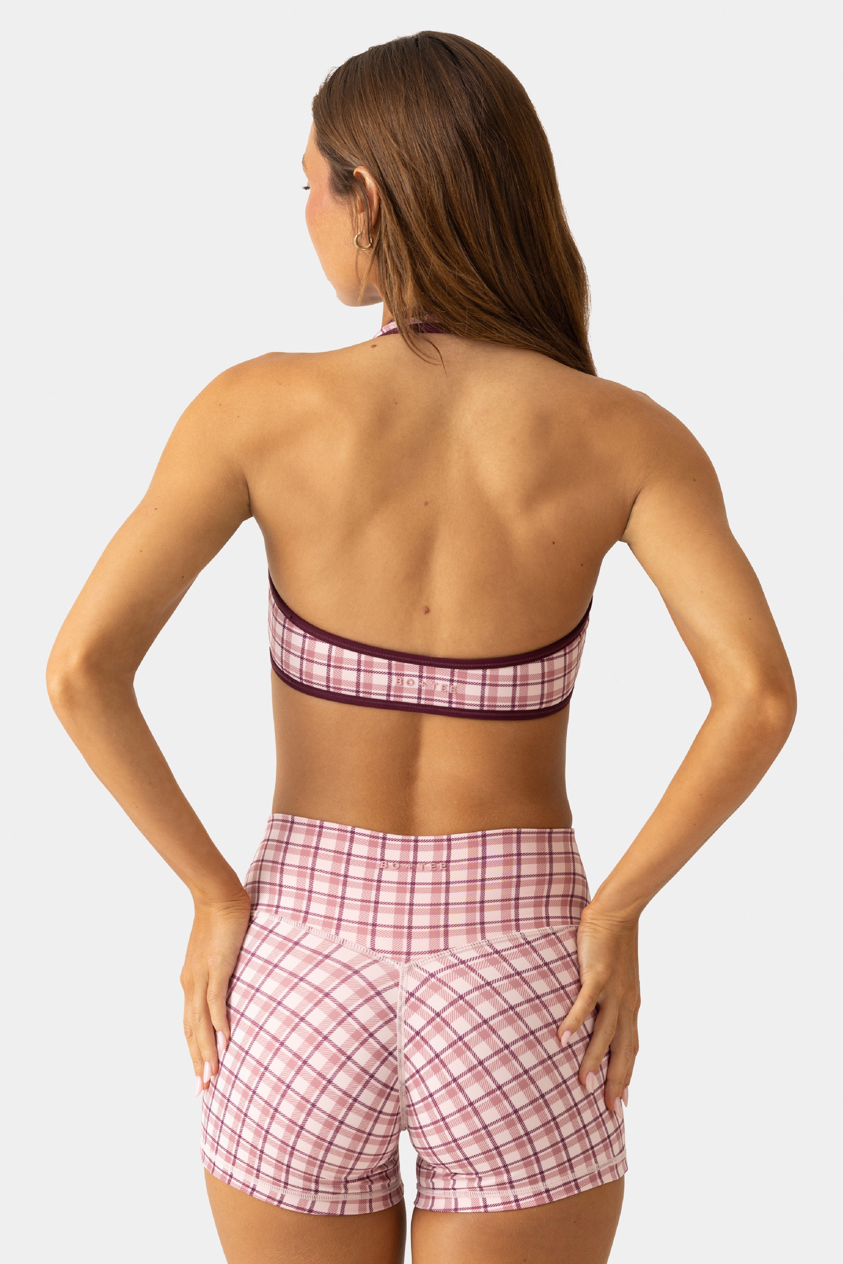 Soft Active Mini Shorts in Mauve Plaid