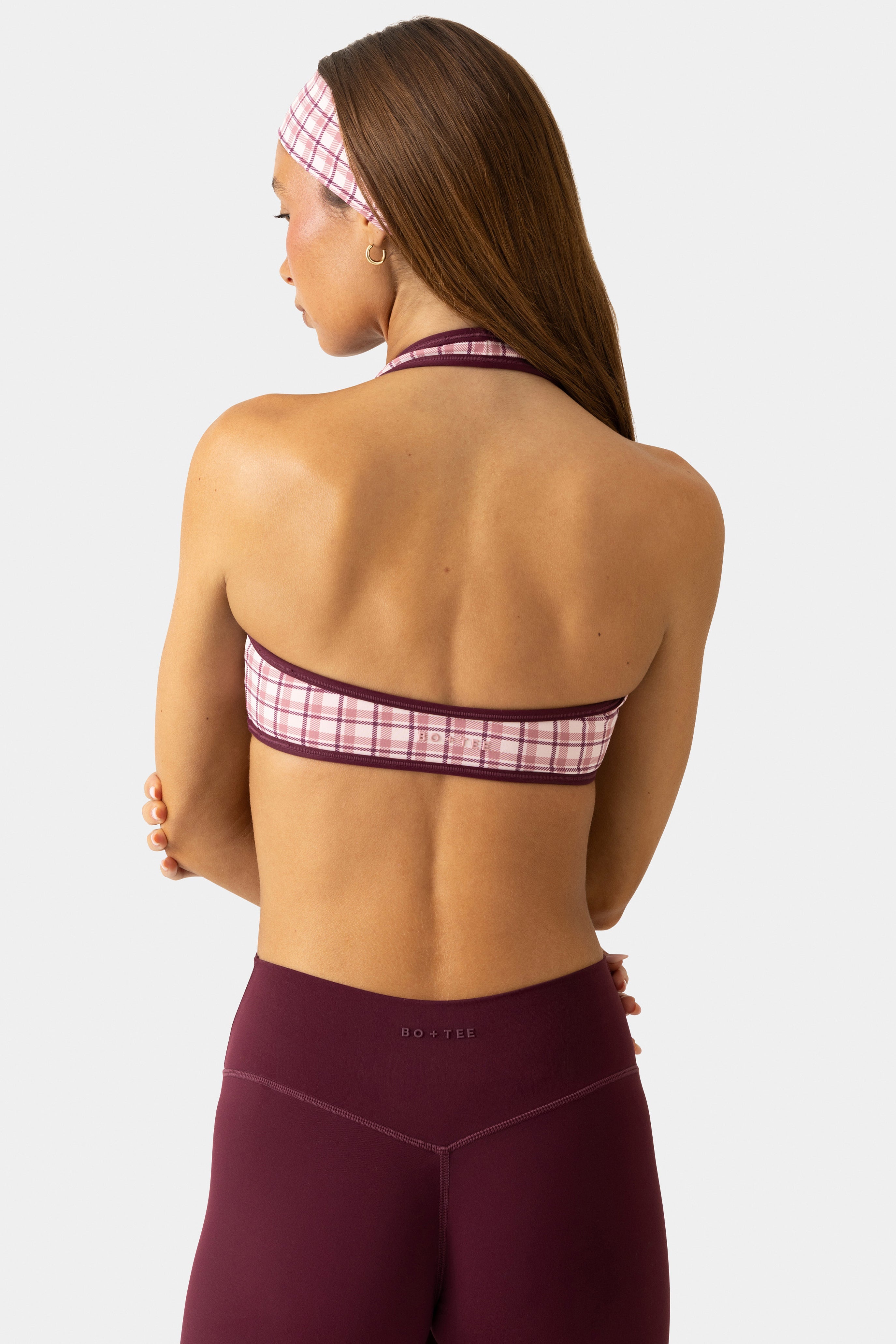 Soft Active Reversible Sports Bra in Mauve Plaid