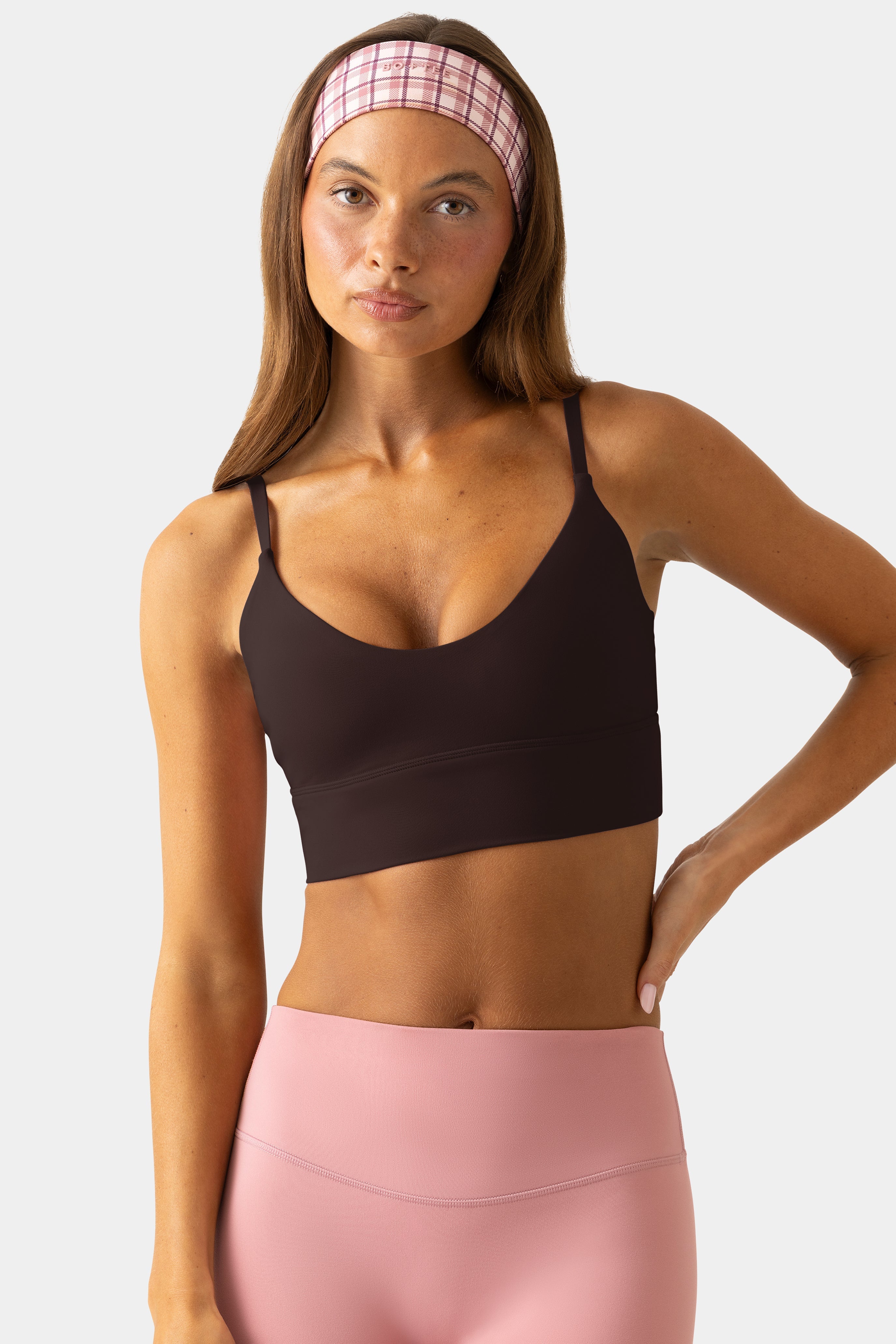 Soft Active Scoop-Neck Sports Bra in Espresso
