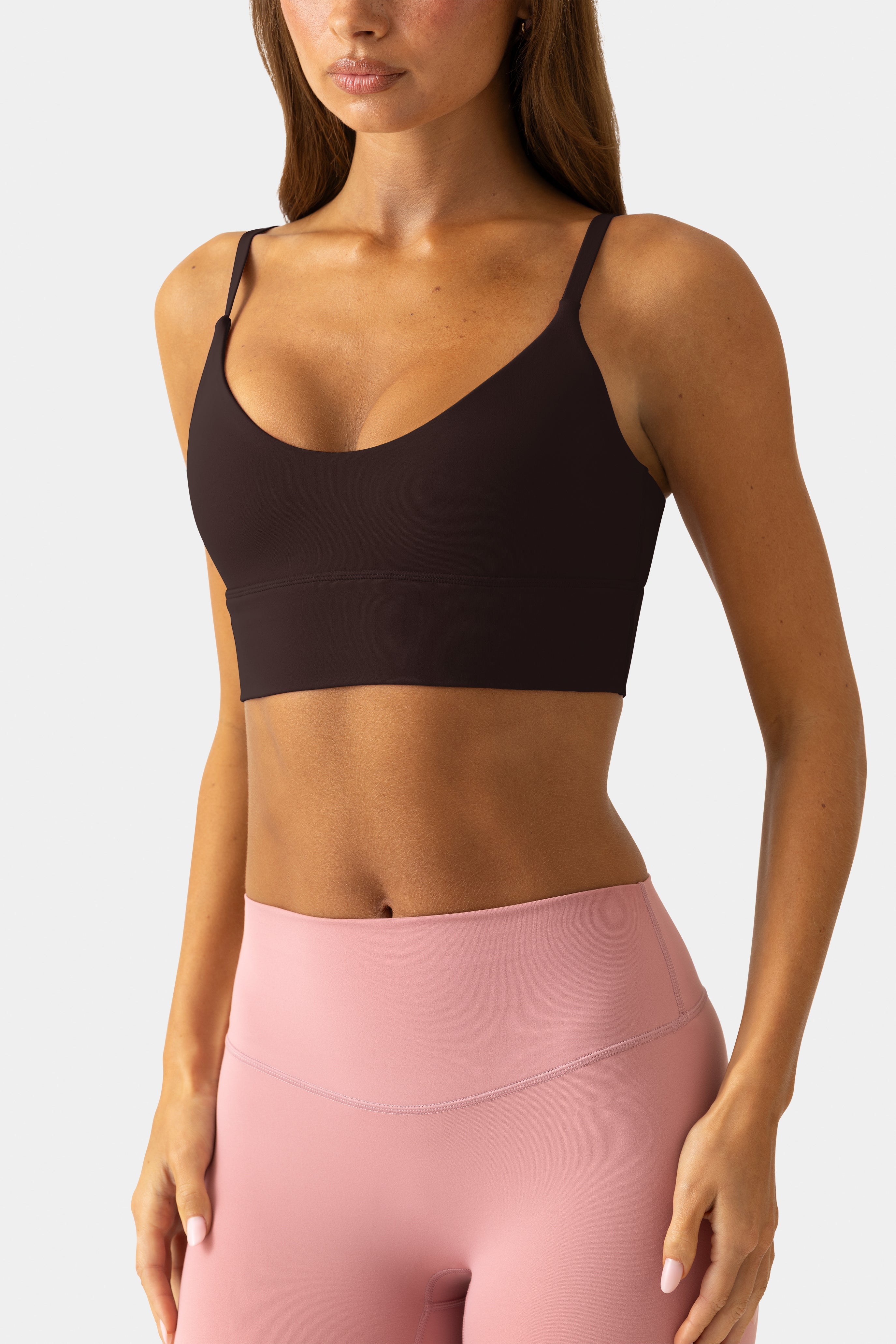 Soft Active Scoop-Neck Sports Bra in Espresso