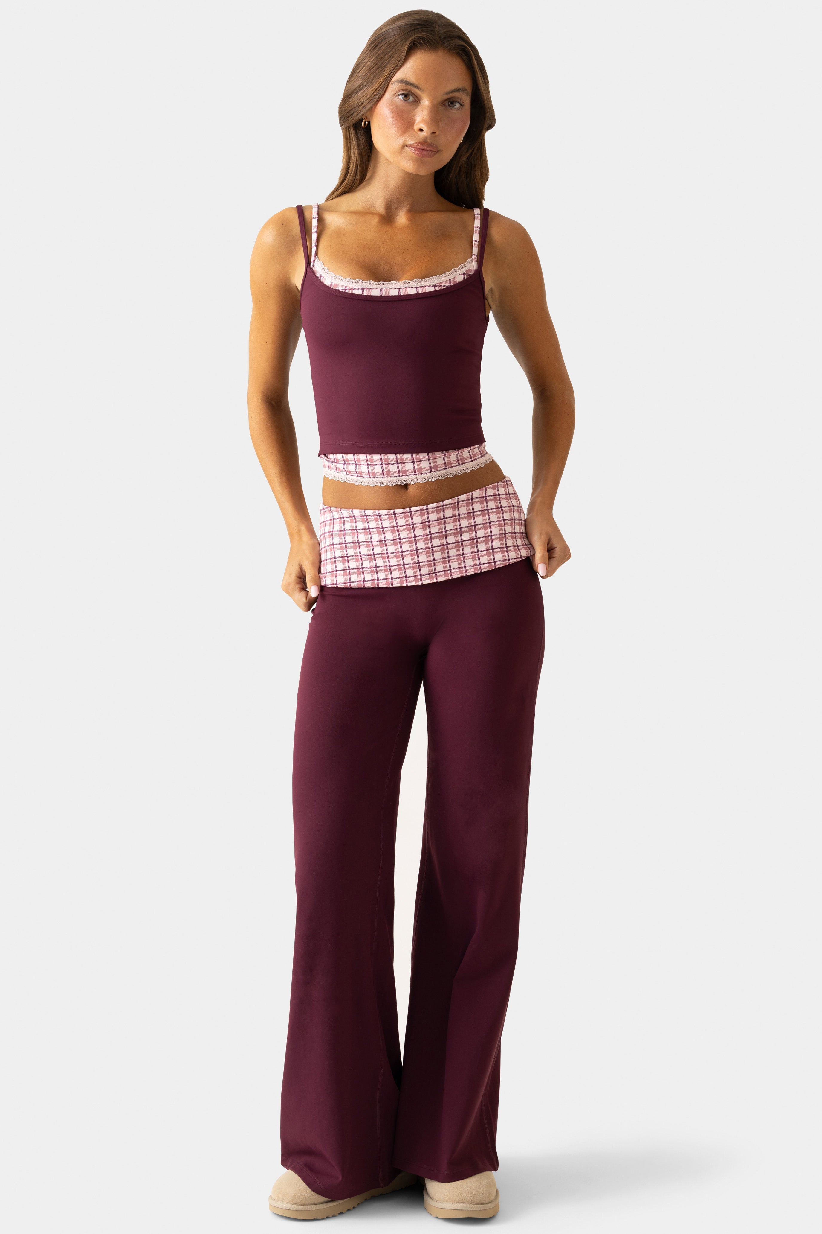 Soft Active Wide-Leg Trouser in Burgundy