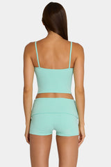 Brushed Jersey Mini Shorts in Aqua Stripe