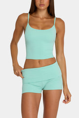 Brushed Jersey Mini Shorts in Aqua Stripe