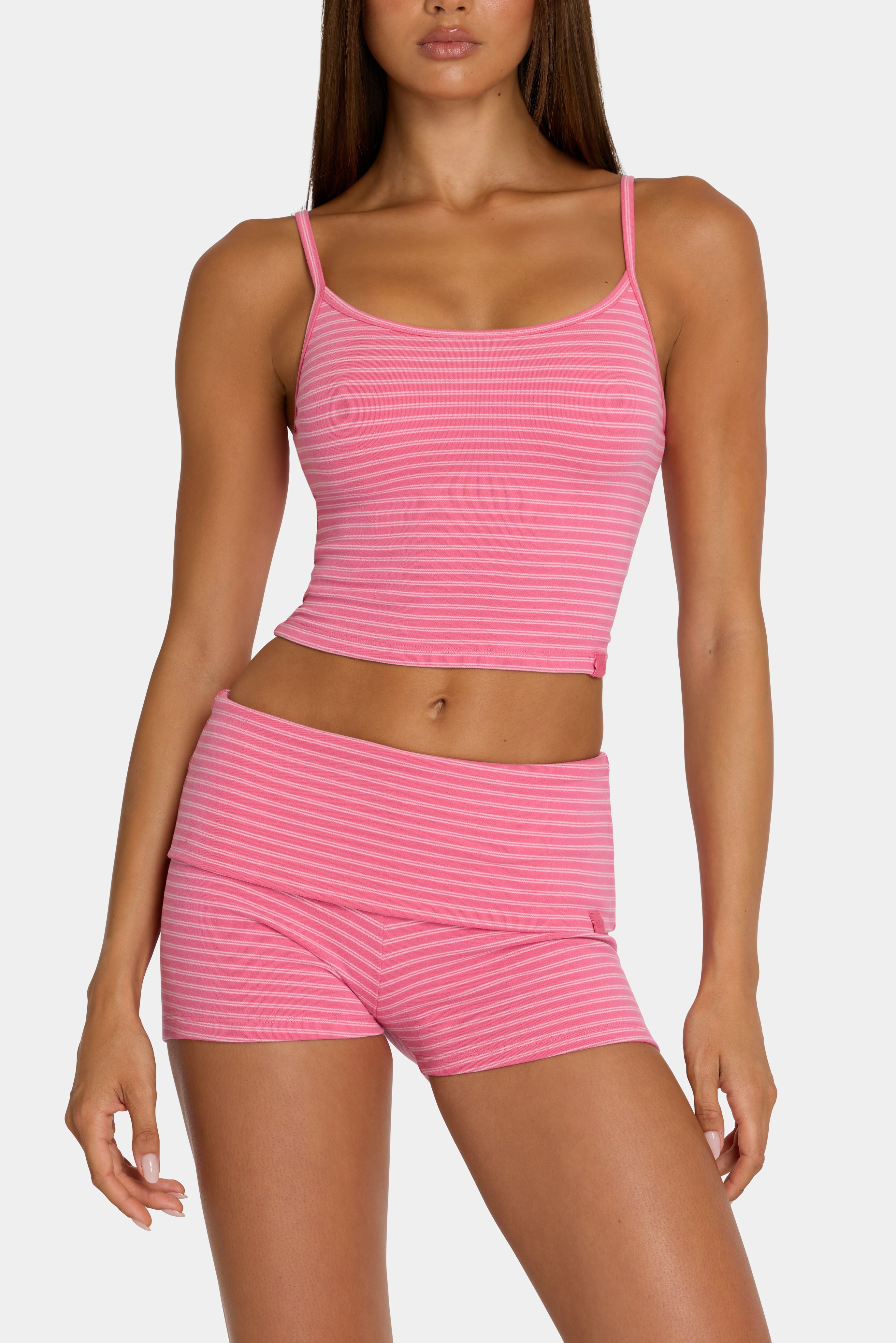 Brushed Jersey Mini Shorts in Pink Stripe