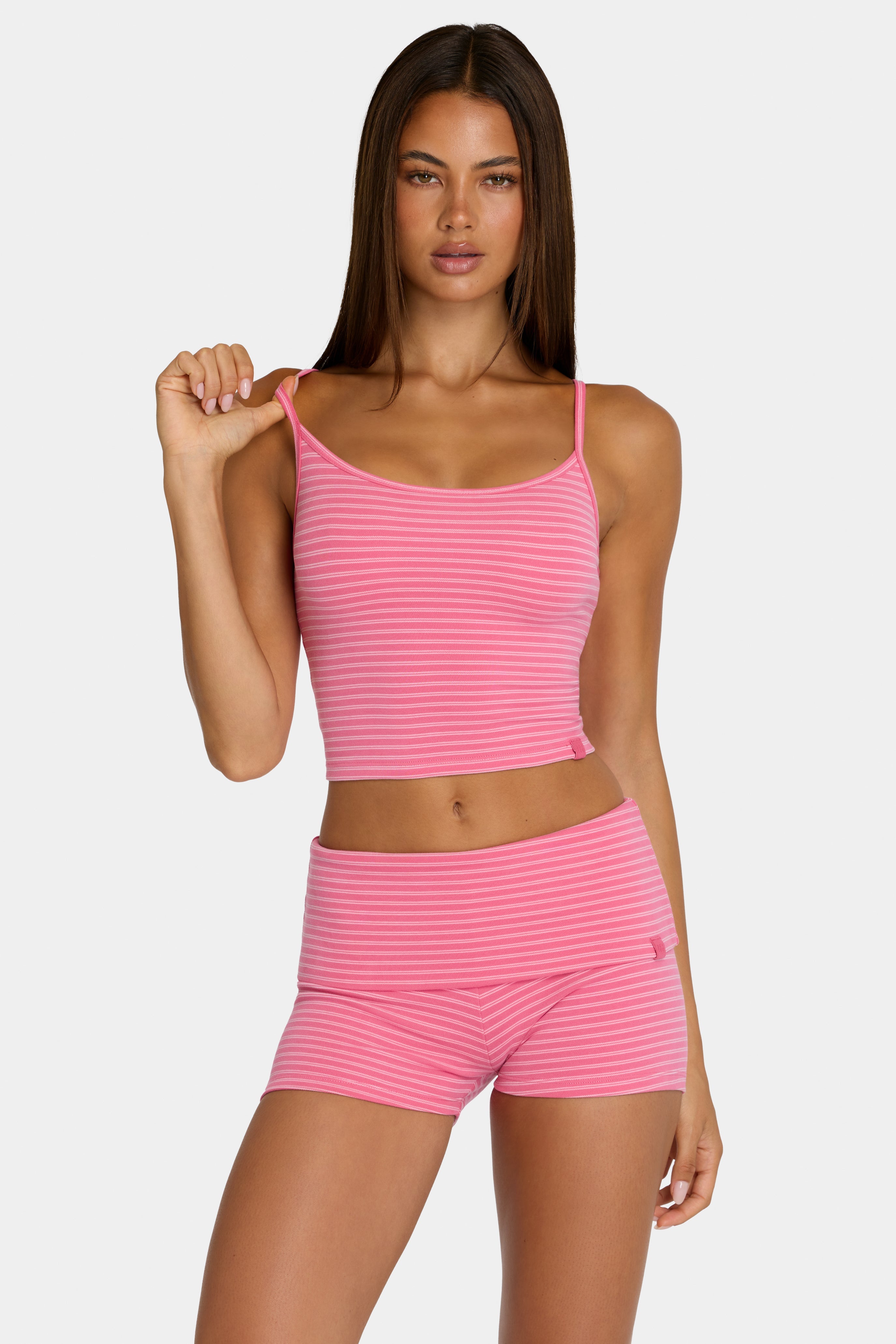 Brushed Jersey Mini Shorts in Pink Stripe
