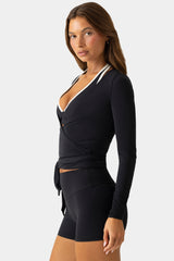 Soft Jersey Wrap Top in Black