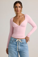 Modal Ruched Long-Sleeve Top in Candyfloss Pink