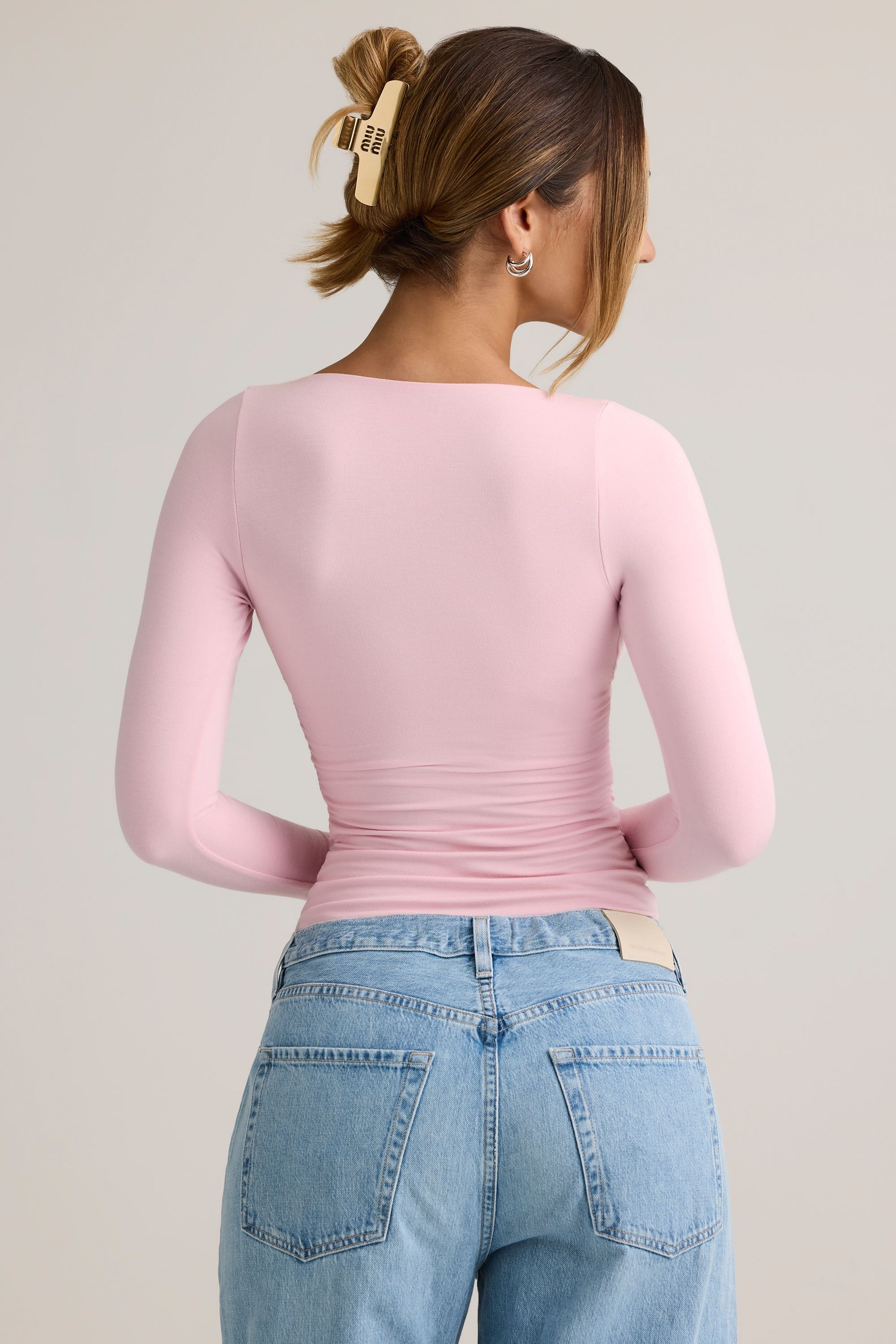 Modal Ruched Long-Sleeve Top in Candyfloss Pink