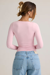 Modal Ruched Long-Sleeve Top in Candyfloss Pink