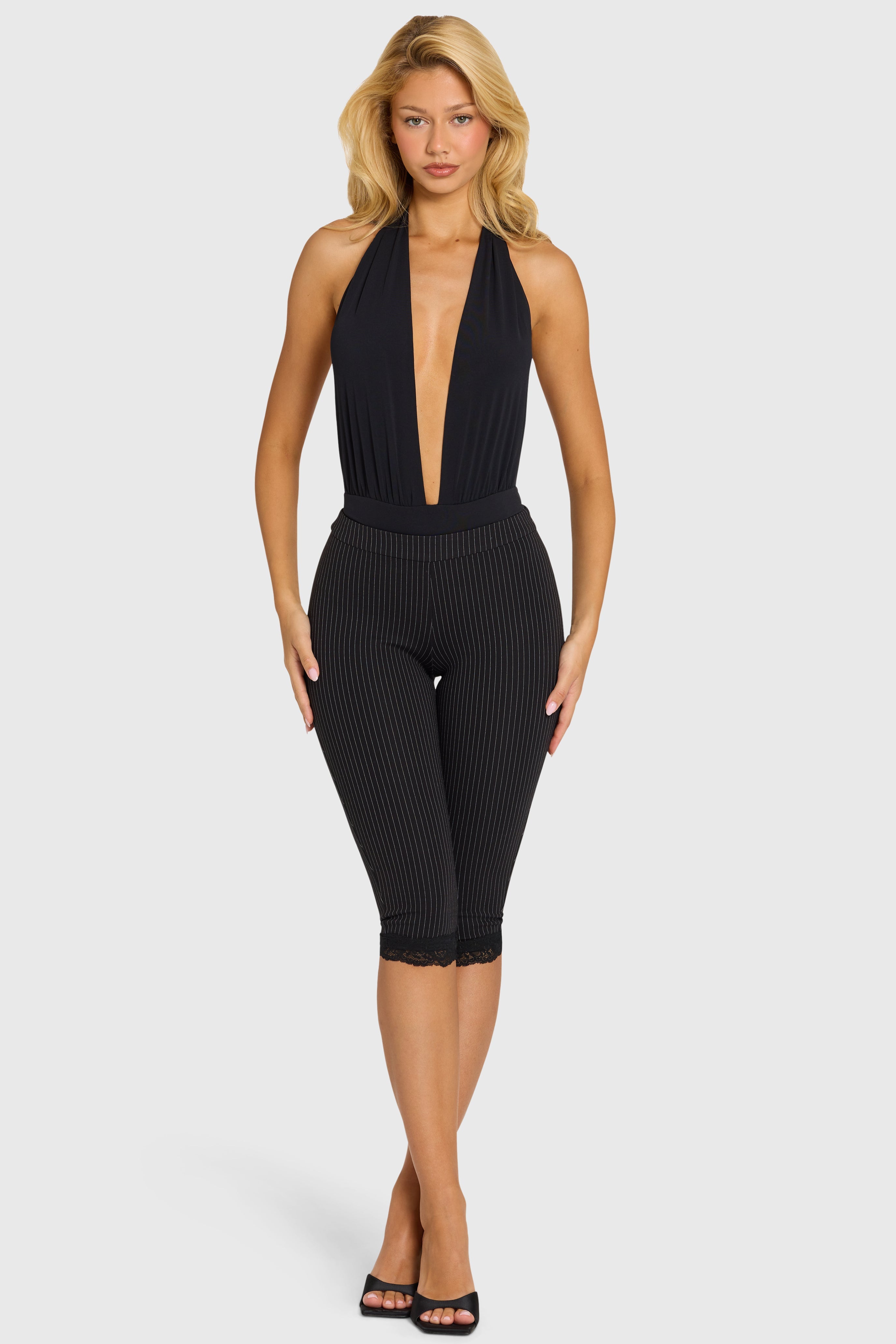 Plunge Halterneck Bodysuit in Black
