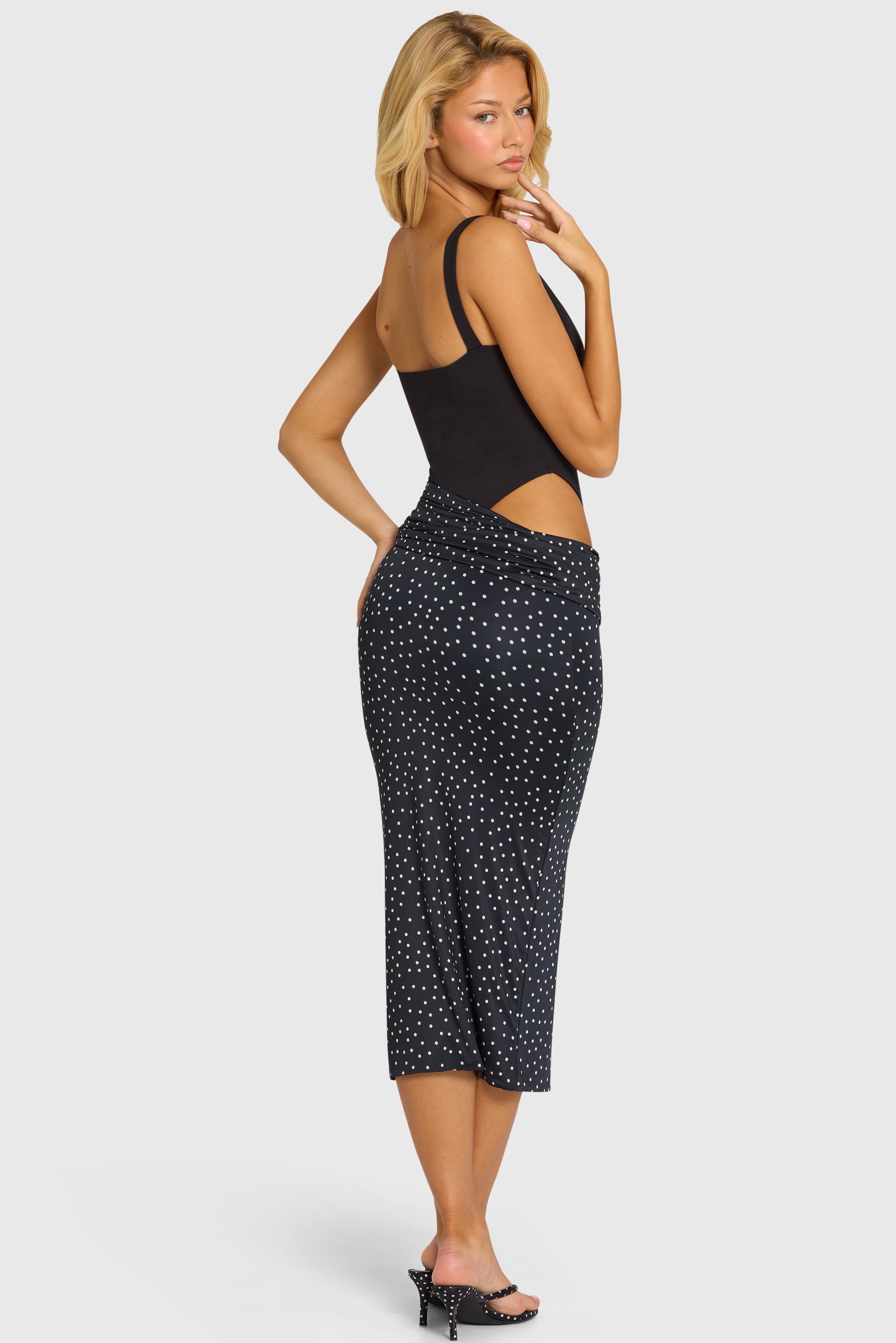 Bodice Draped Midi Dress in Black