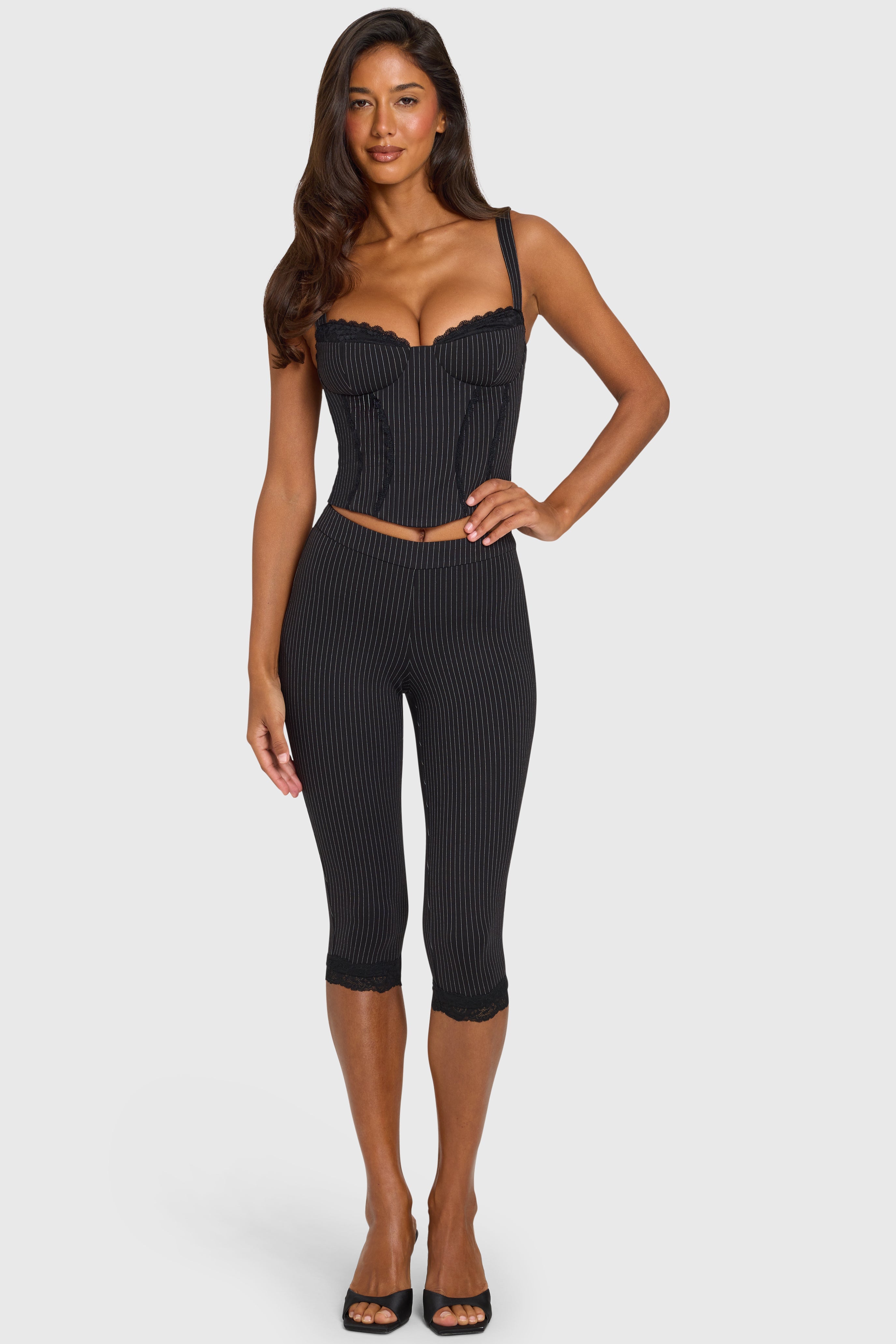Ponte Capri Leggings in Black Pinstripe