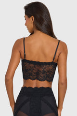 Placed Lace-Trim Crop Top  in Black