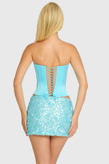 Satin Lace-Up Corset Top in Aquamarine