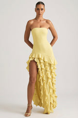 Ruffle-Trim Strapless Gown in Daffodil