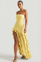 Ruffle-Trim Strapless Gown in Daffodil