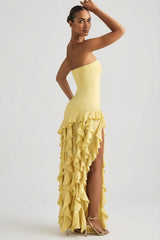 Ruffle-Trim Strapless Gown in Daffodil