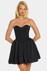 Corset Tulle Mini Dress in Jet Black