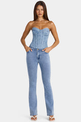 Low-Rise Flared Jeans  in Mid-Blue